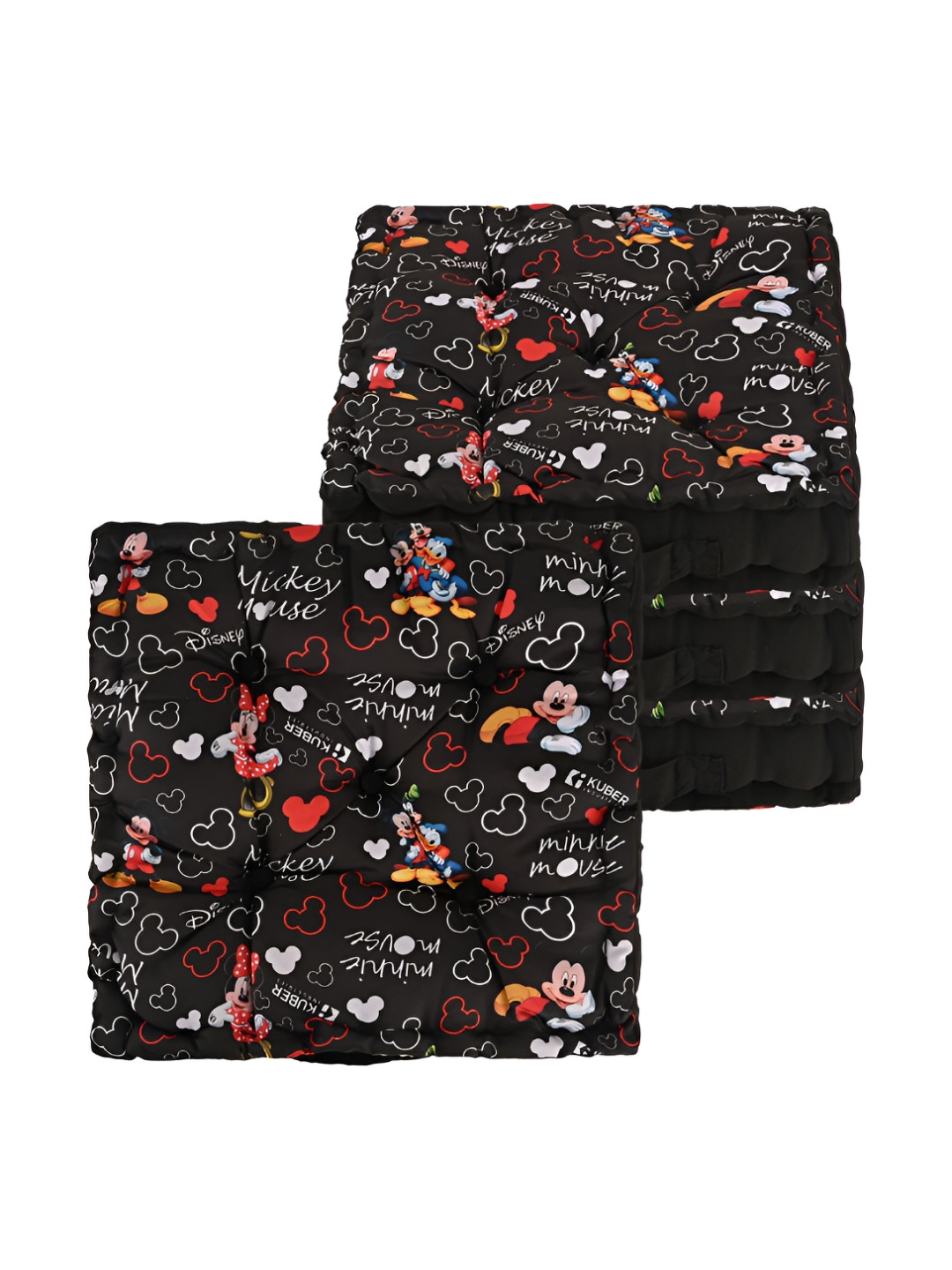 YK 4-Pcs Black & Red Disney Printed Back Rest & Hip Support Square Chair Pads