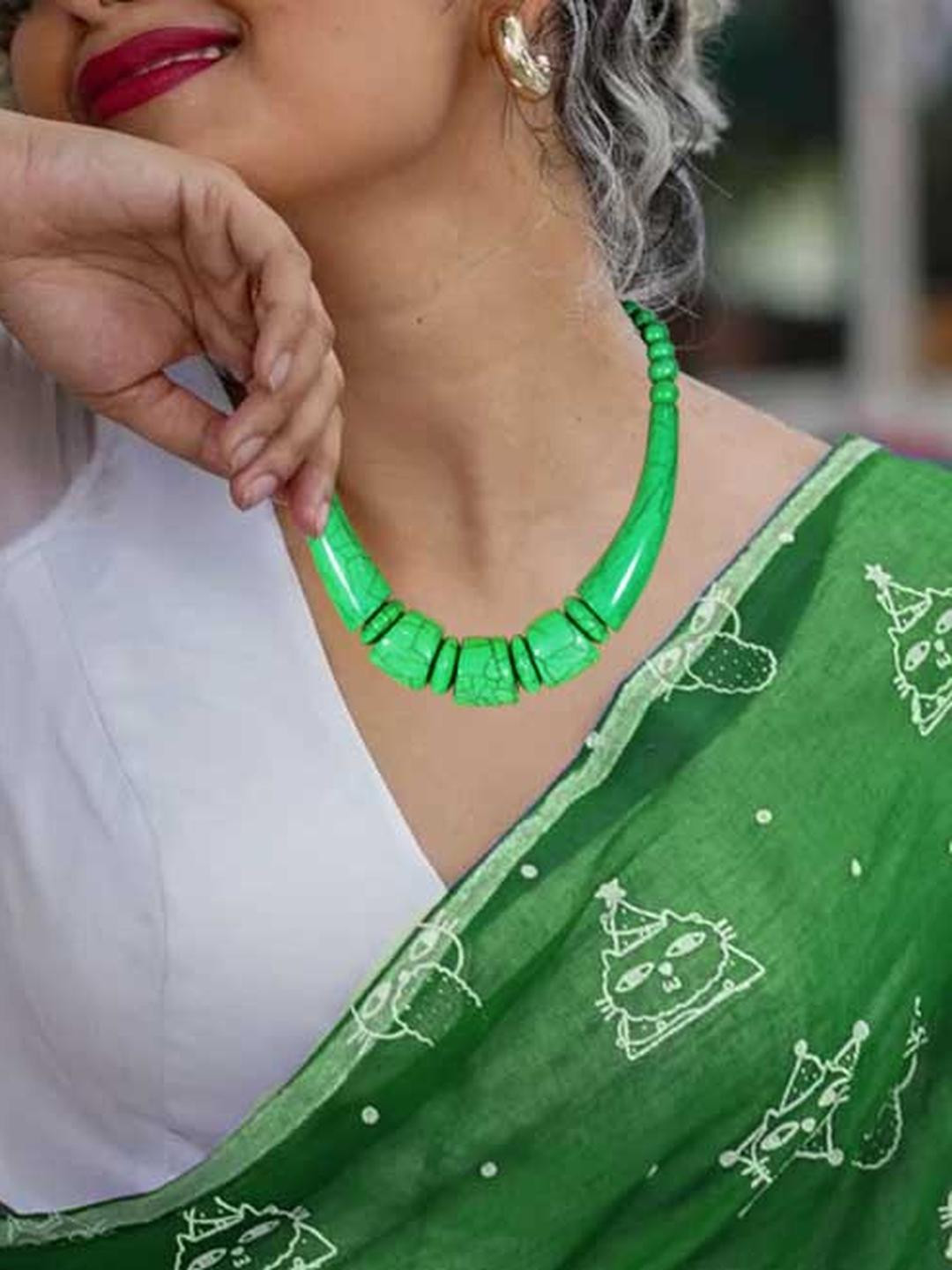 TAE Green Brass Statement Necklace