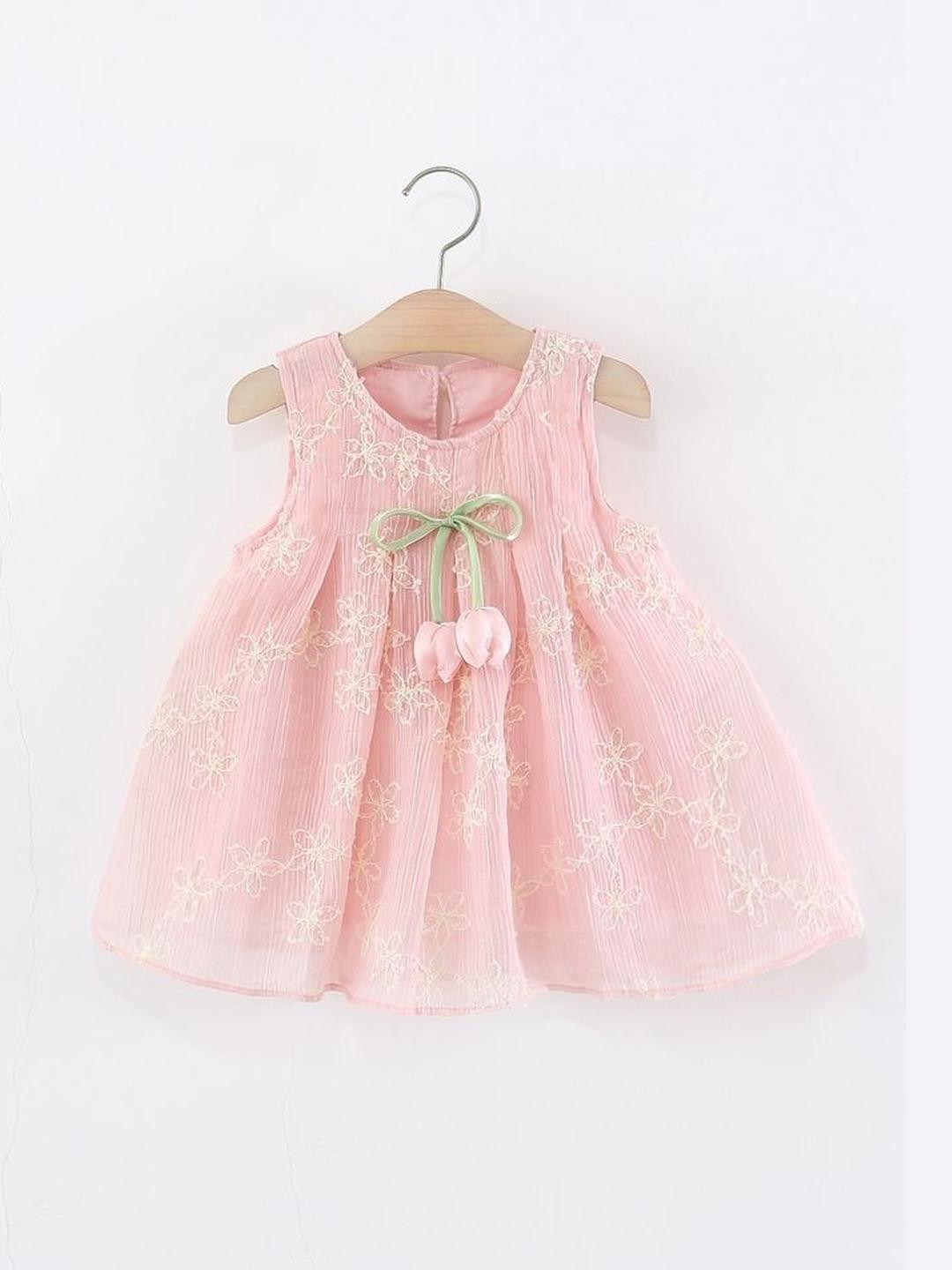 LULU & SKY Girls Fit & Flare Pink Self-design Pattern Dress