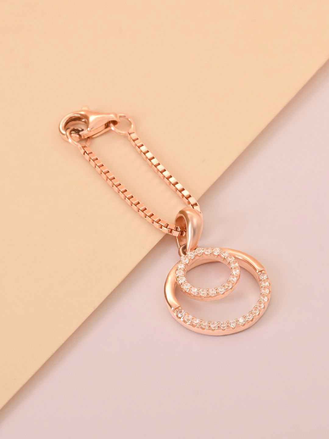 TOUCH925 Rose-Gold Plated Radiant Circle Cubic Zirconia-Studded Necklace Charms