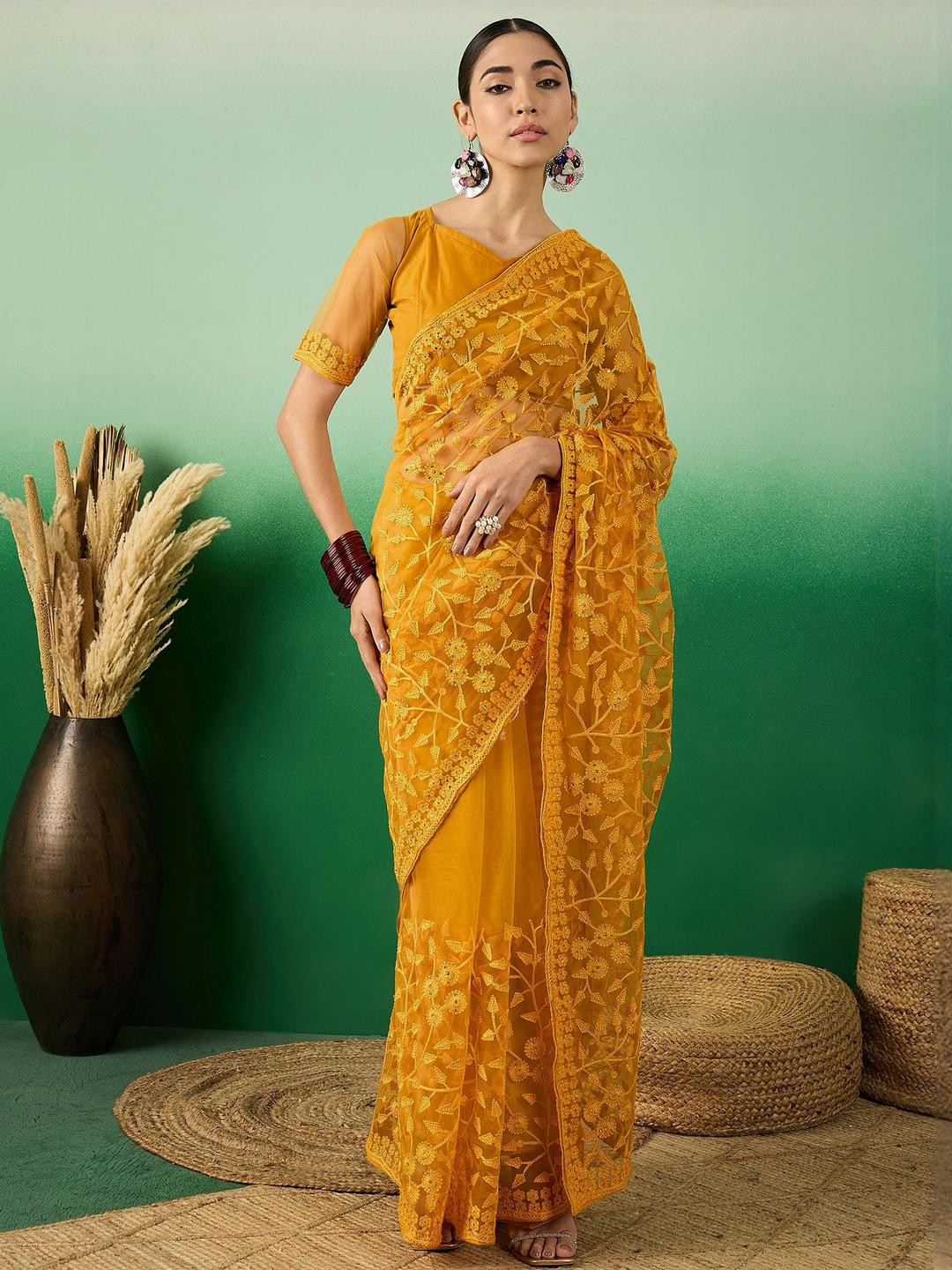 HERE&NOW Beads and Stones Net Heavy Work Saree