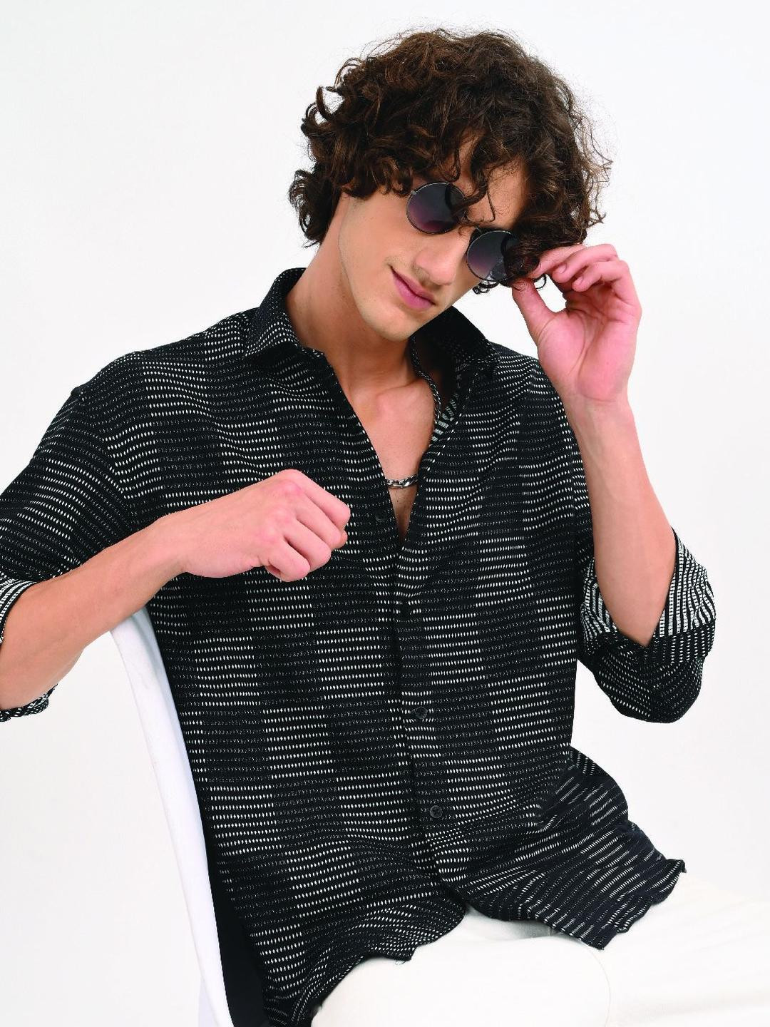 Blu MNKY Classic Slim Fit Horizontal Stripes Cotton Casual Shirt