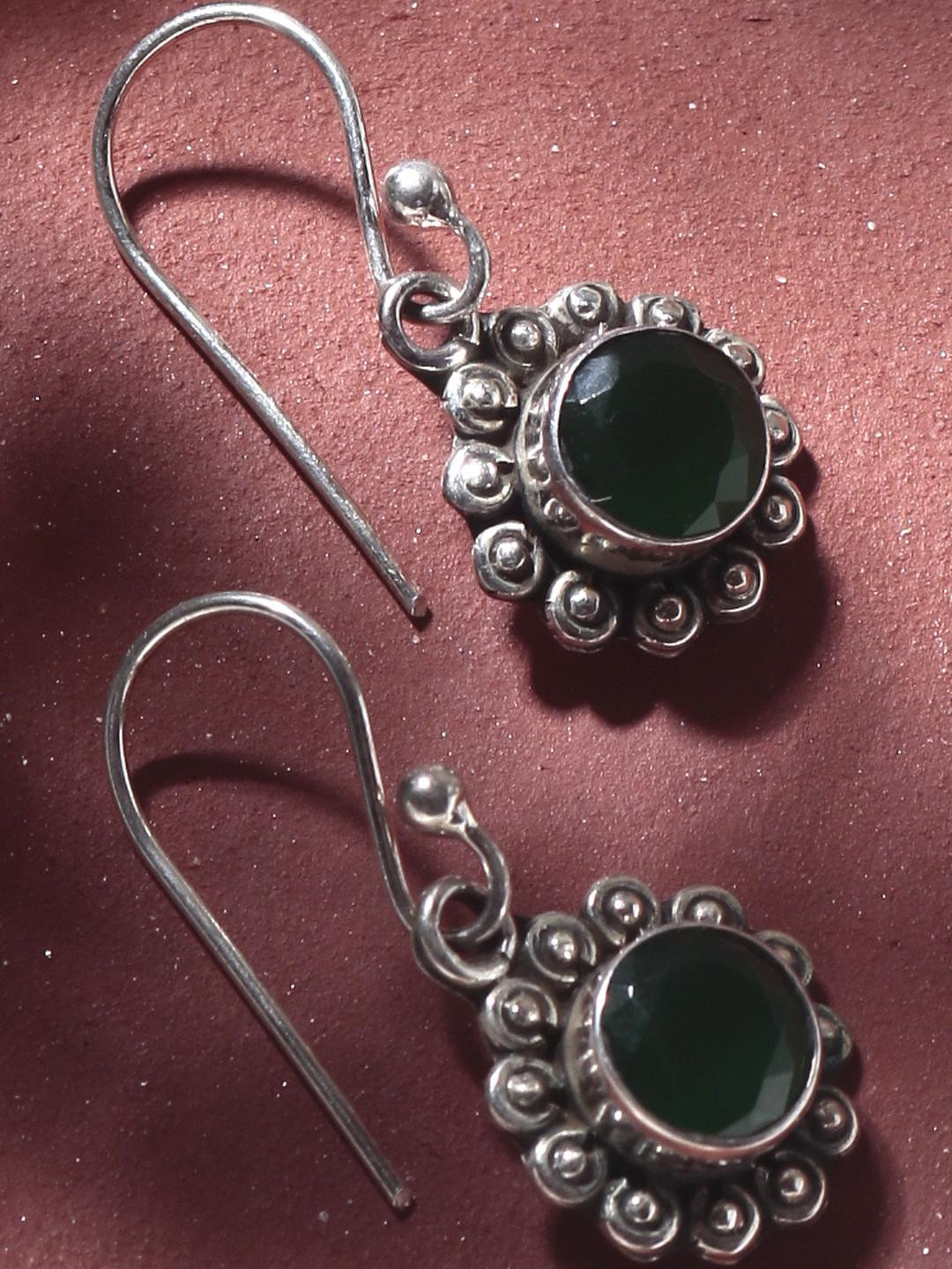 FUSIONARI Circular Green Drop Earrings