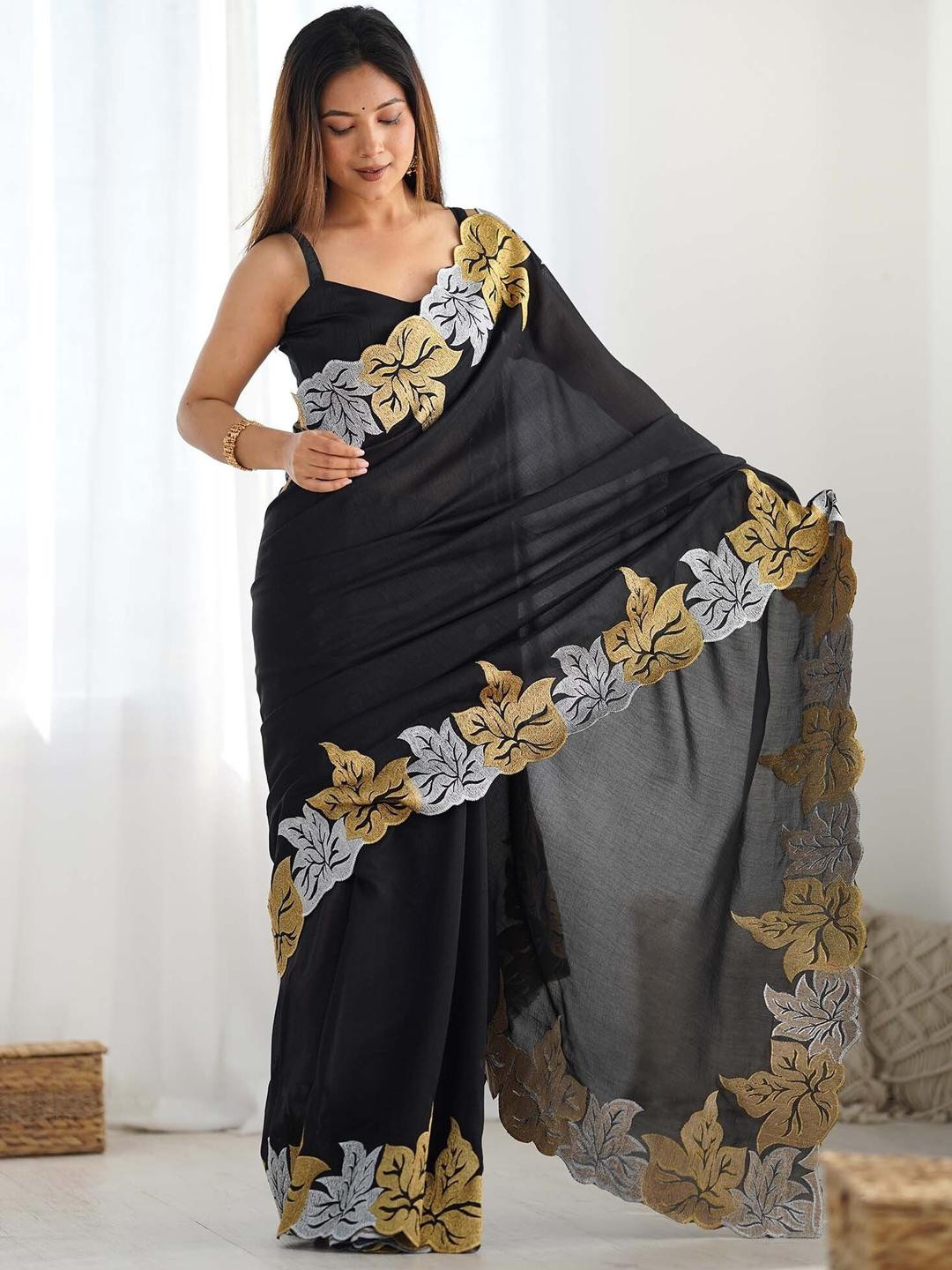 IndianRang Pure Chiffon Saree with Zari Border