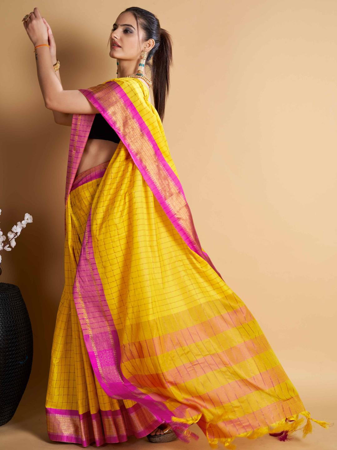 VARNI FABRICS Floral Woven Design Ikat Saree