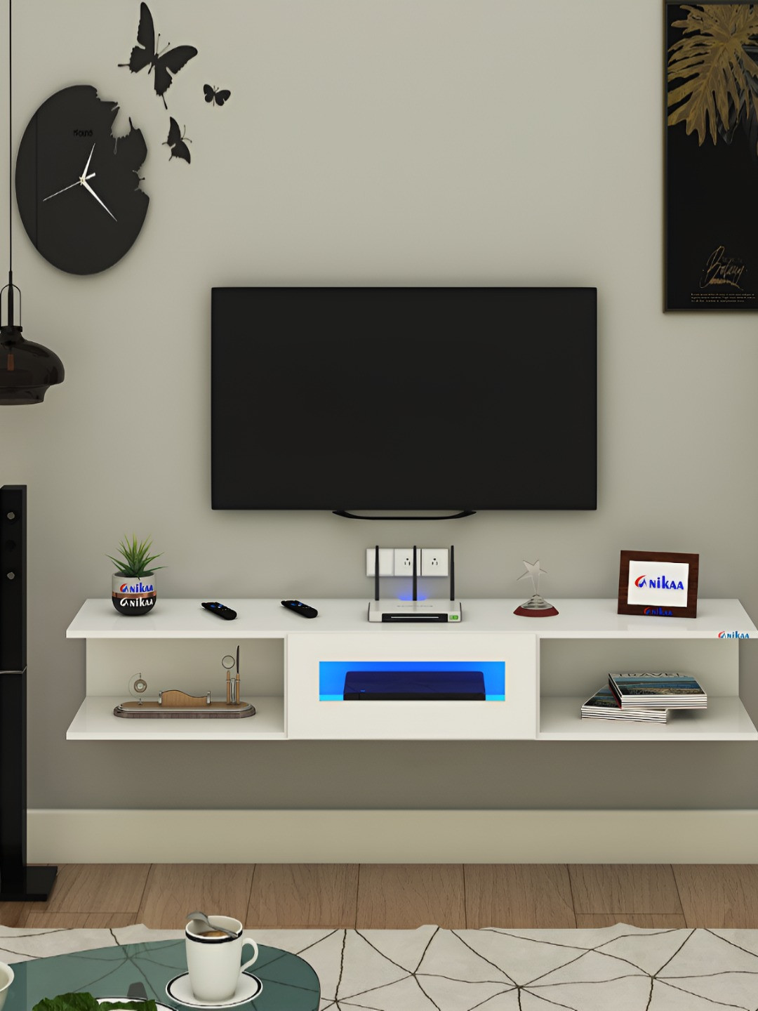 ANIKAA Vetra White Wall Mount Modern TV Unit-1.20 m