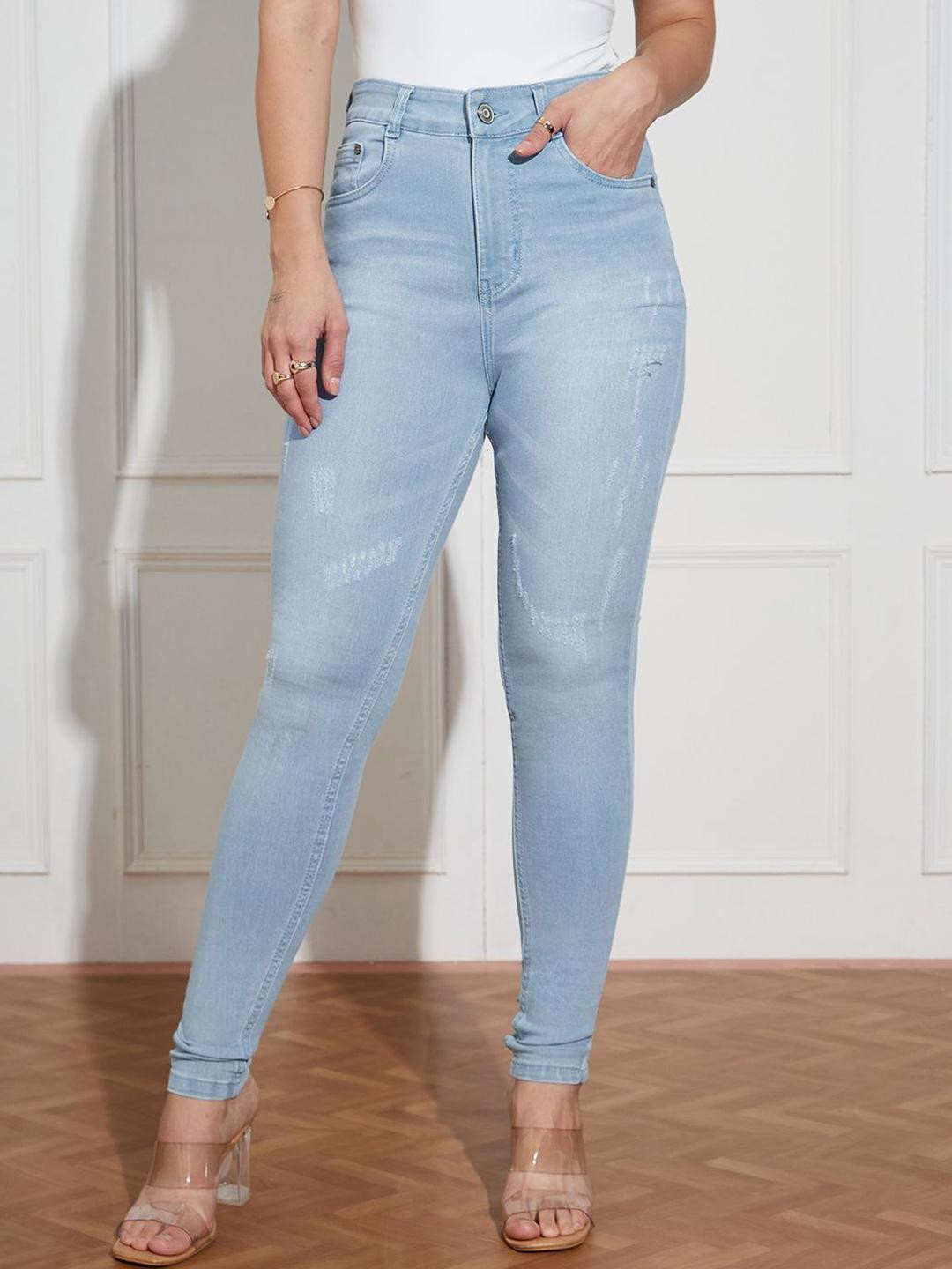 Miss Chase Iceberg Rose Women High-Rise Mildly Distressed Heavy Fade Skinny Fit Jeans