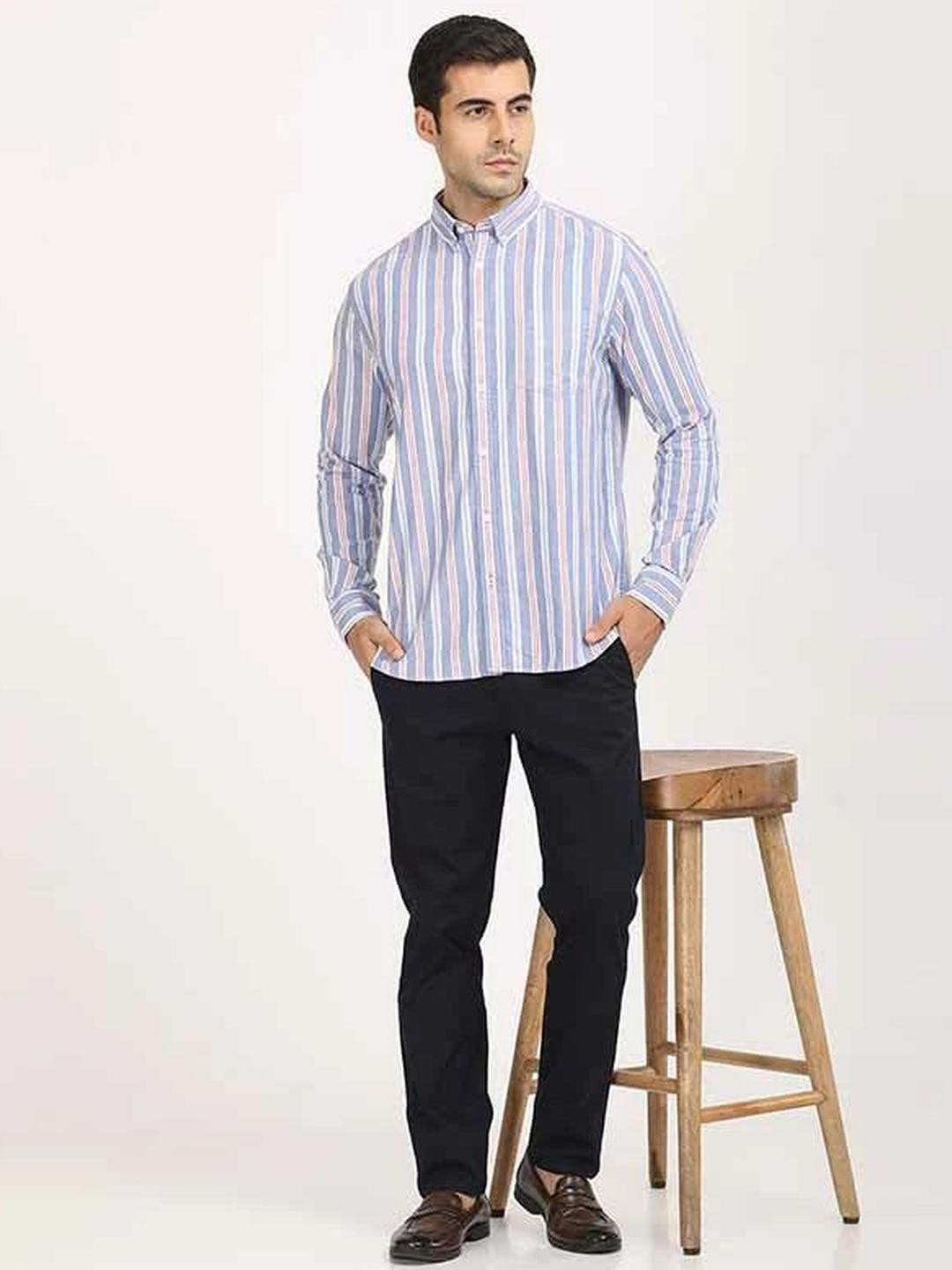 Indian Terrain Multi Stripes Striped Button-Down Collar Casual Shirt