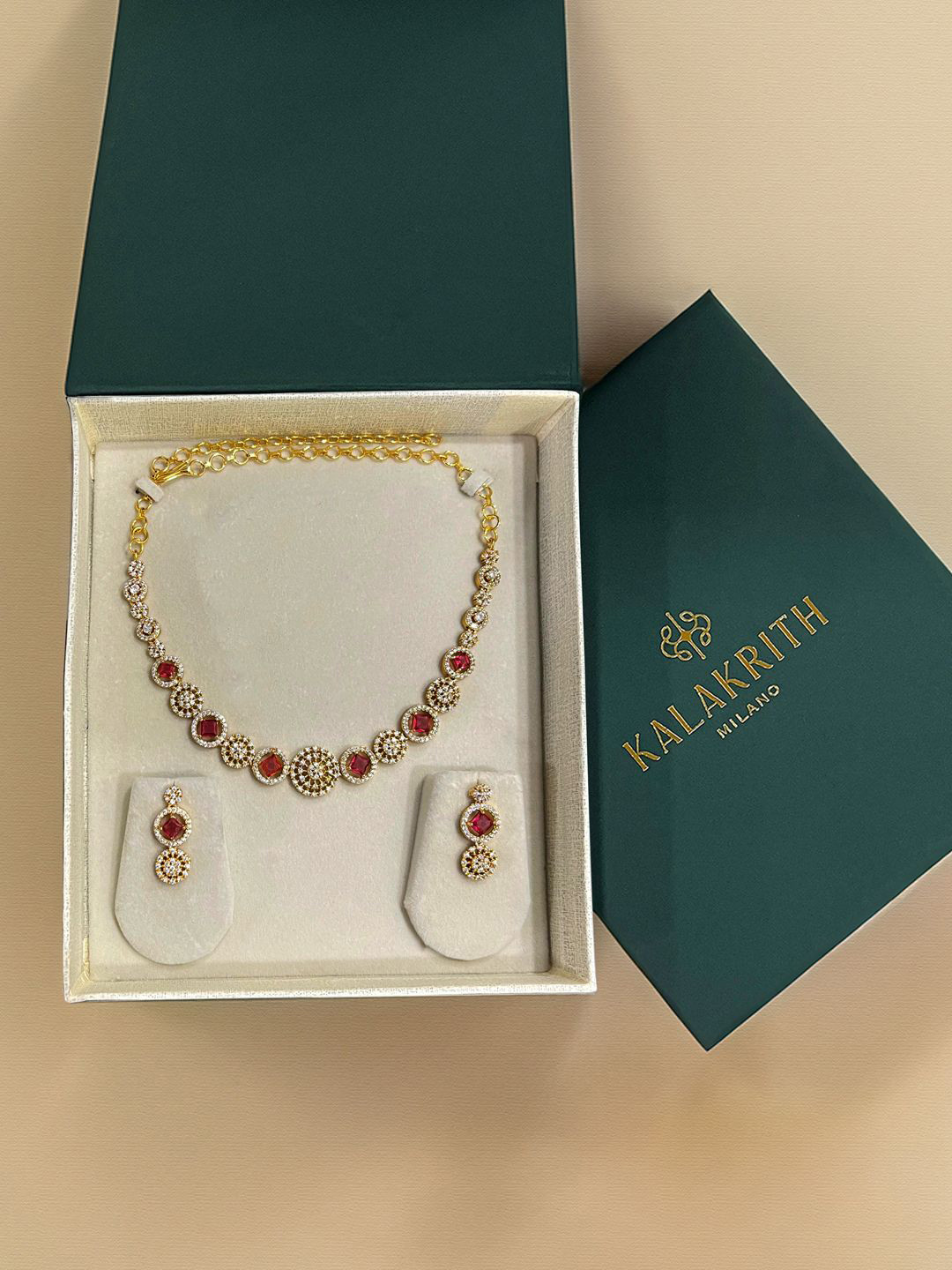 Kalakrith Milano Crystals & Ruby Stone-Studded Jewellery Set