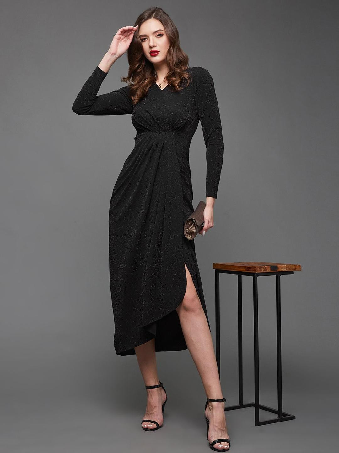Miss Chase V-Neck Tulip Hem Wrap Midi Dress