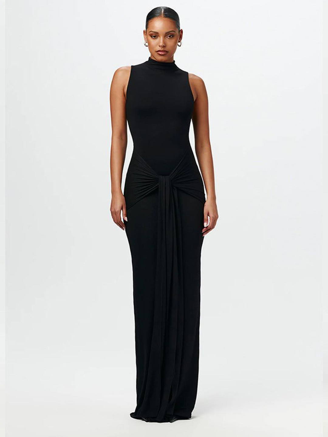 Outzidr Women Solid High Neck Sleeveless Maxi  Dress