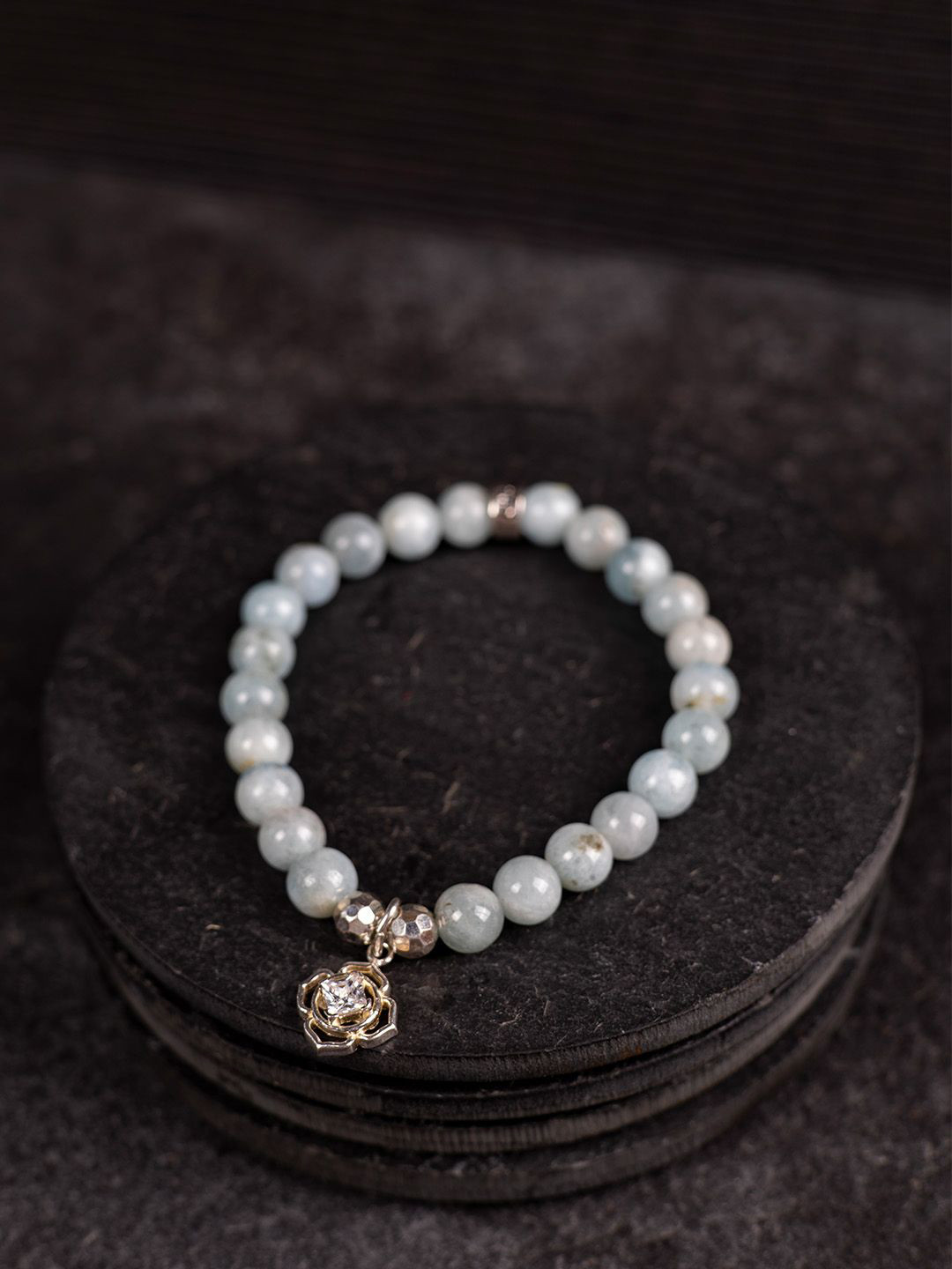 Stone Story By Shruti Women Sterling Silver Aquamarine Handcrafted Rhodium-Plated Bracelet