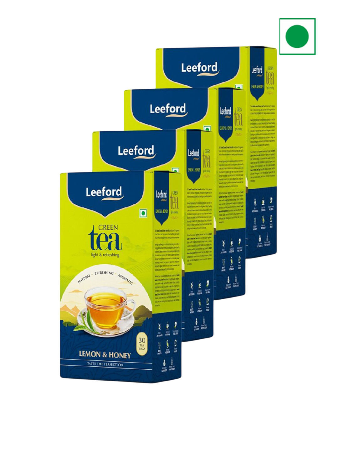 Leeford Pack of 4 Lemon & Honey Green Tea to Boosts Immunity & Metabolism - 30 Teabags