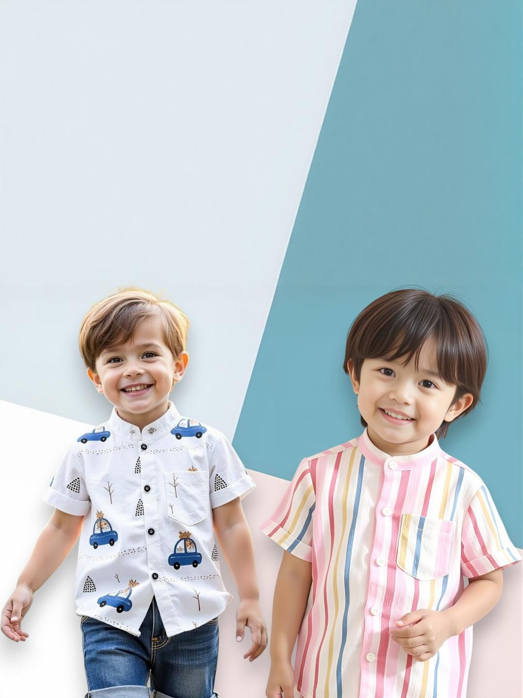 KIDGARB Multi Polycotton Cutaway Collar Printed Shirts
