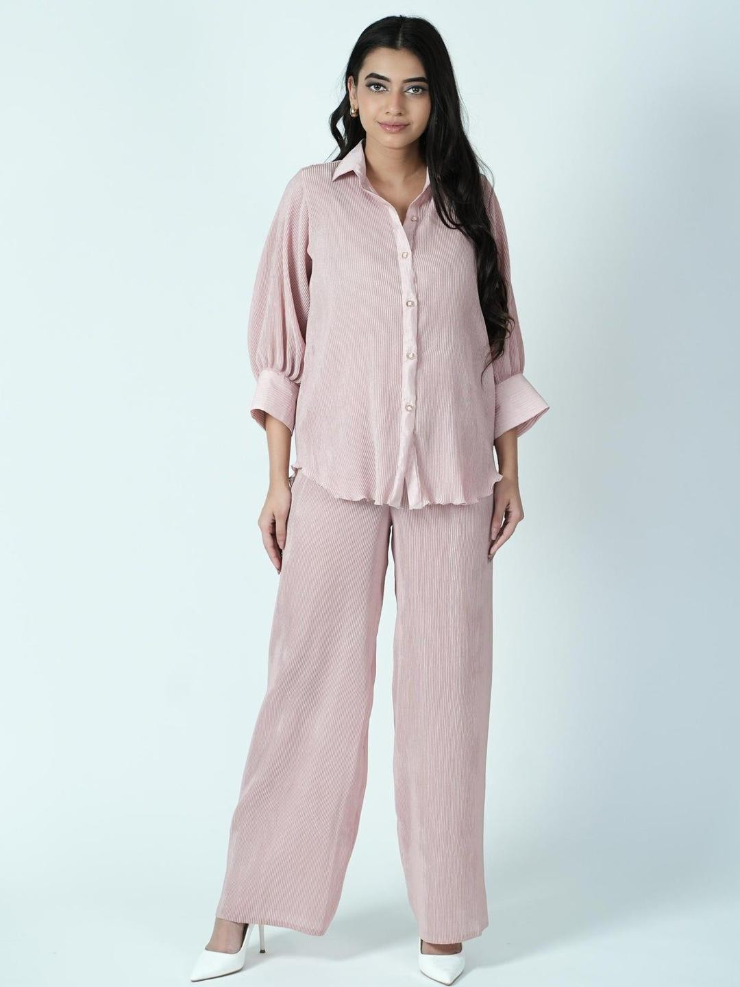 The Roadster Lifestyle Co Textured Collared Shirt & Trousers Co-Ord Set