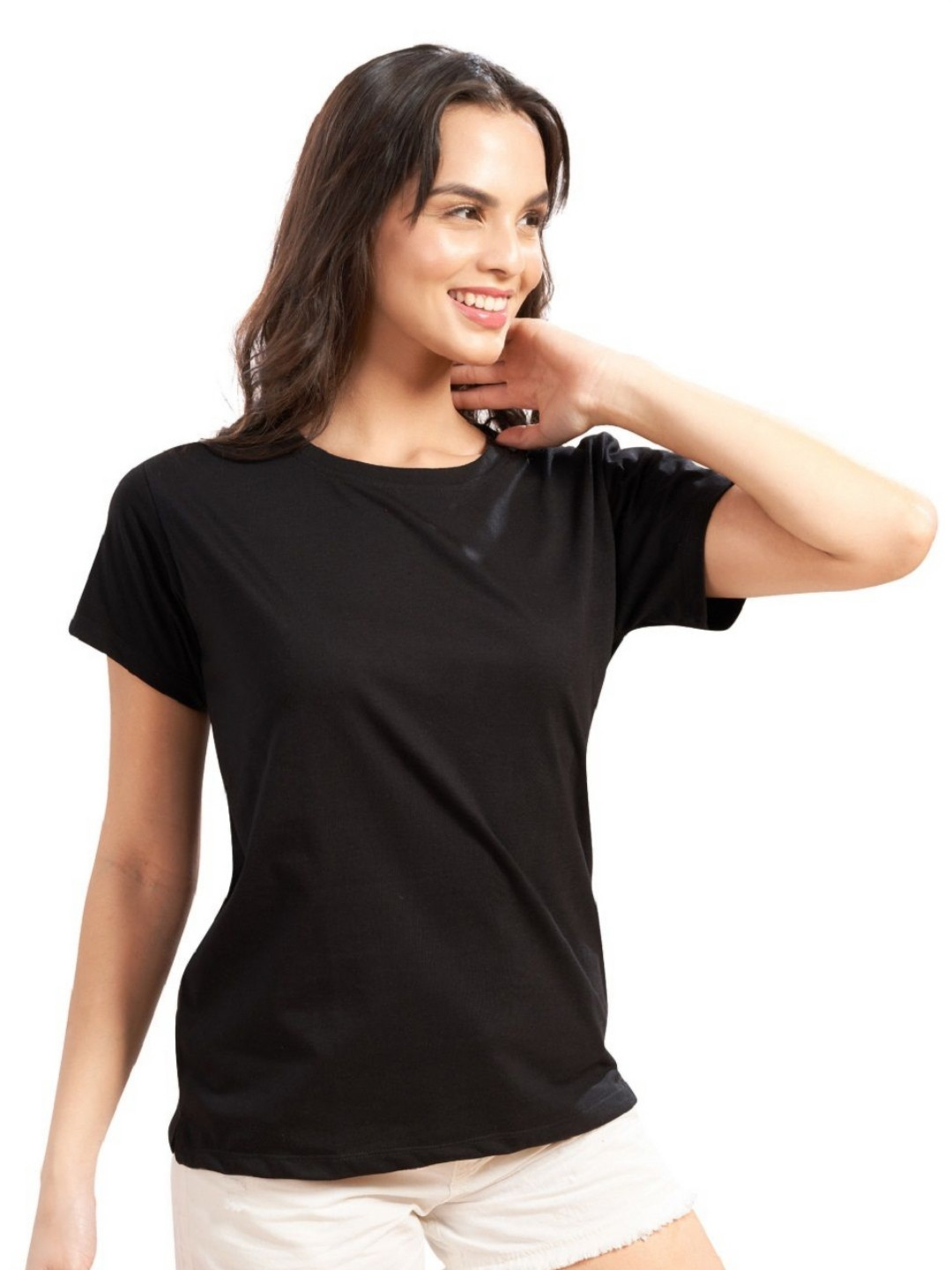 WEET Women Solid Round Neck Cotton T-shirt