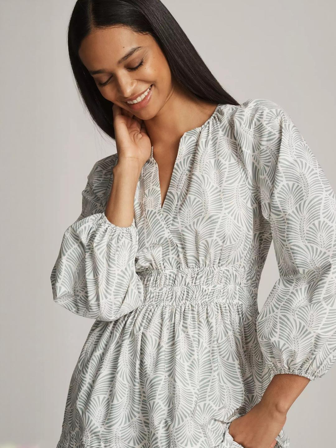 The Roadster Lifestyle Co.Women Tropical Leaf Printed Smocked Fit and Flare Maxi Dress