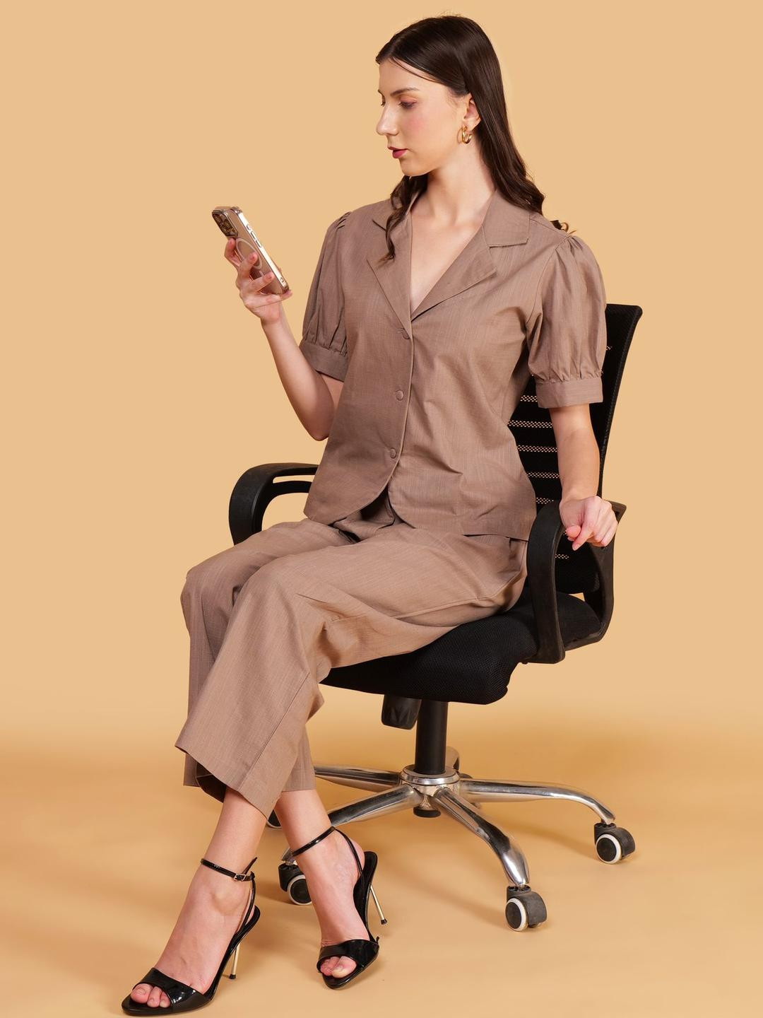 COORDSHUB Pure Cotton Collared Neck Hlaf Sleeves Waistcoat With Trouser Co-Ords