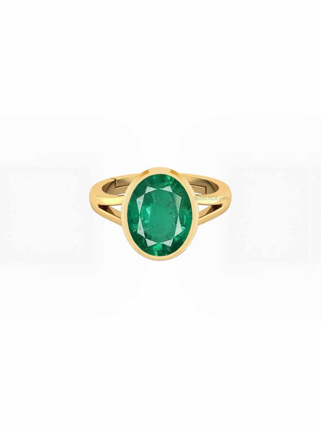 Barmunda gems Emerald Stone Studded Gold-Plated Finger Ring