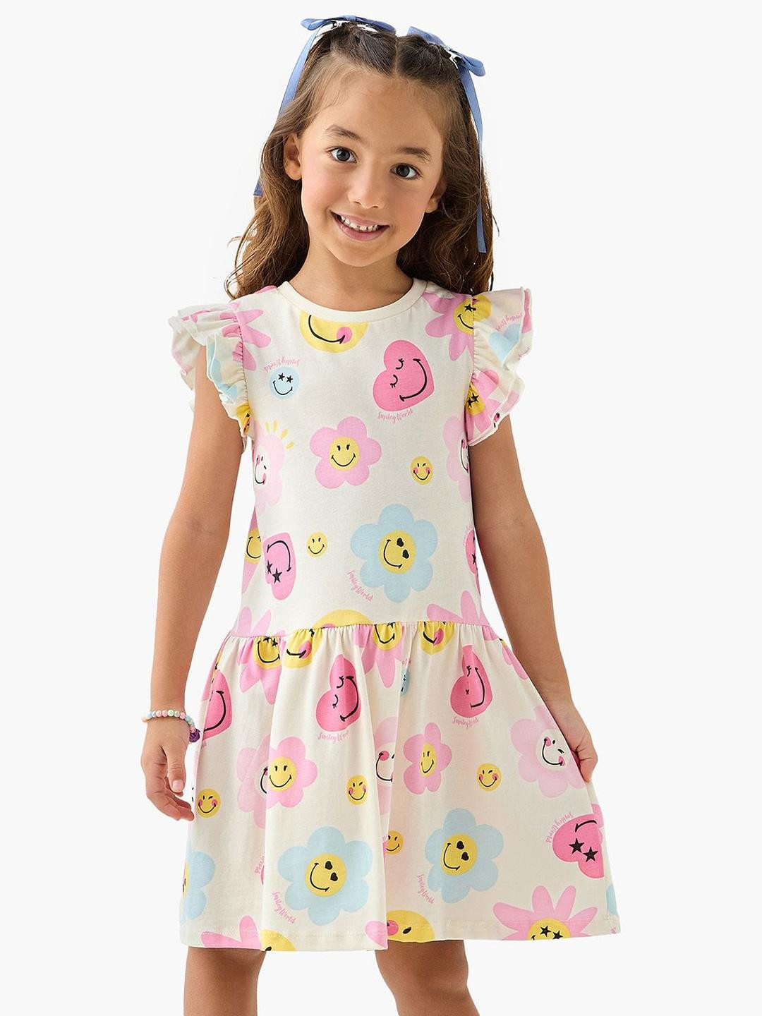 Juniors by Babyshop Girls Flutter Sleeve Cotton Drop-Waist Dress