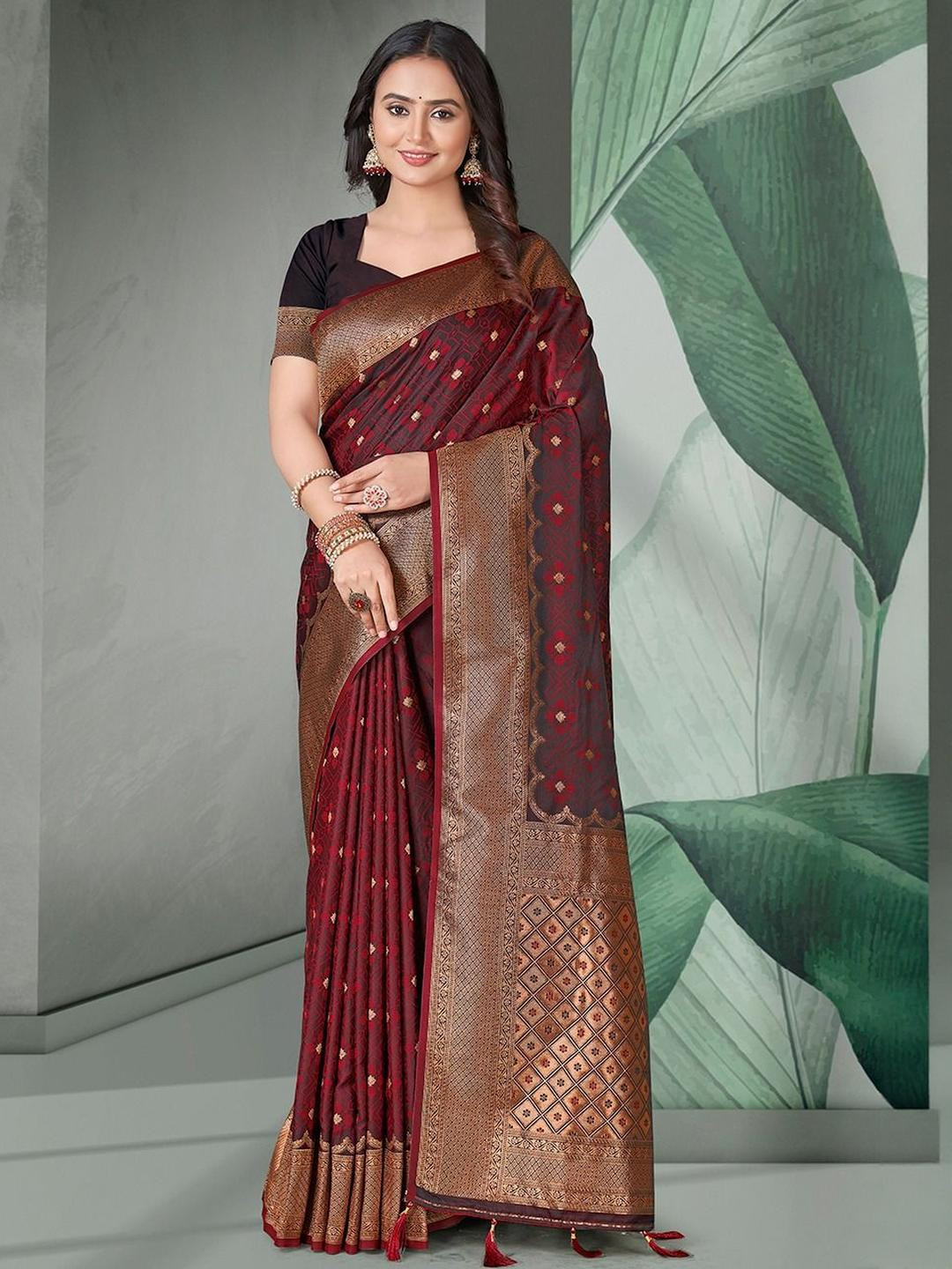 ELITE WEAVES Zari Satin Banarasi Saree