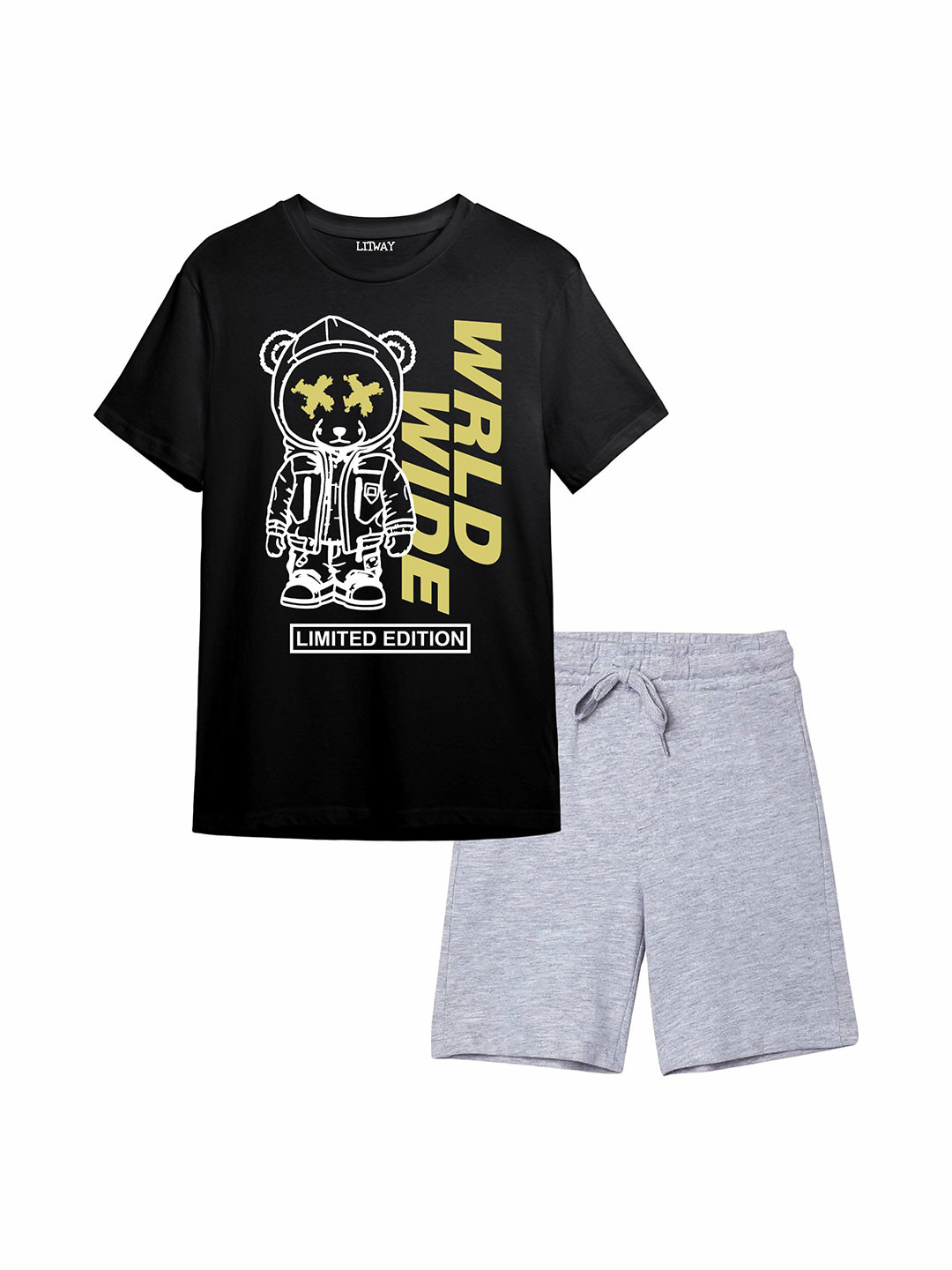 LITWAY Boys Printed Round Neck Pure Cotton T-Shirt & Shorts