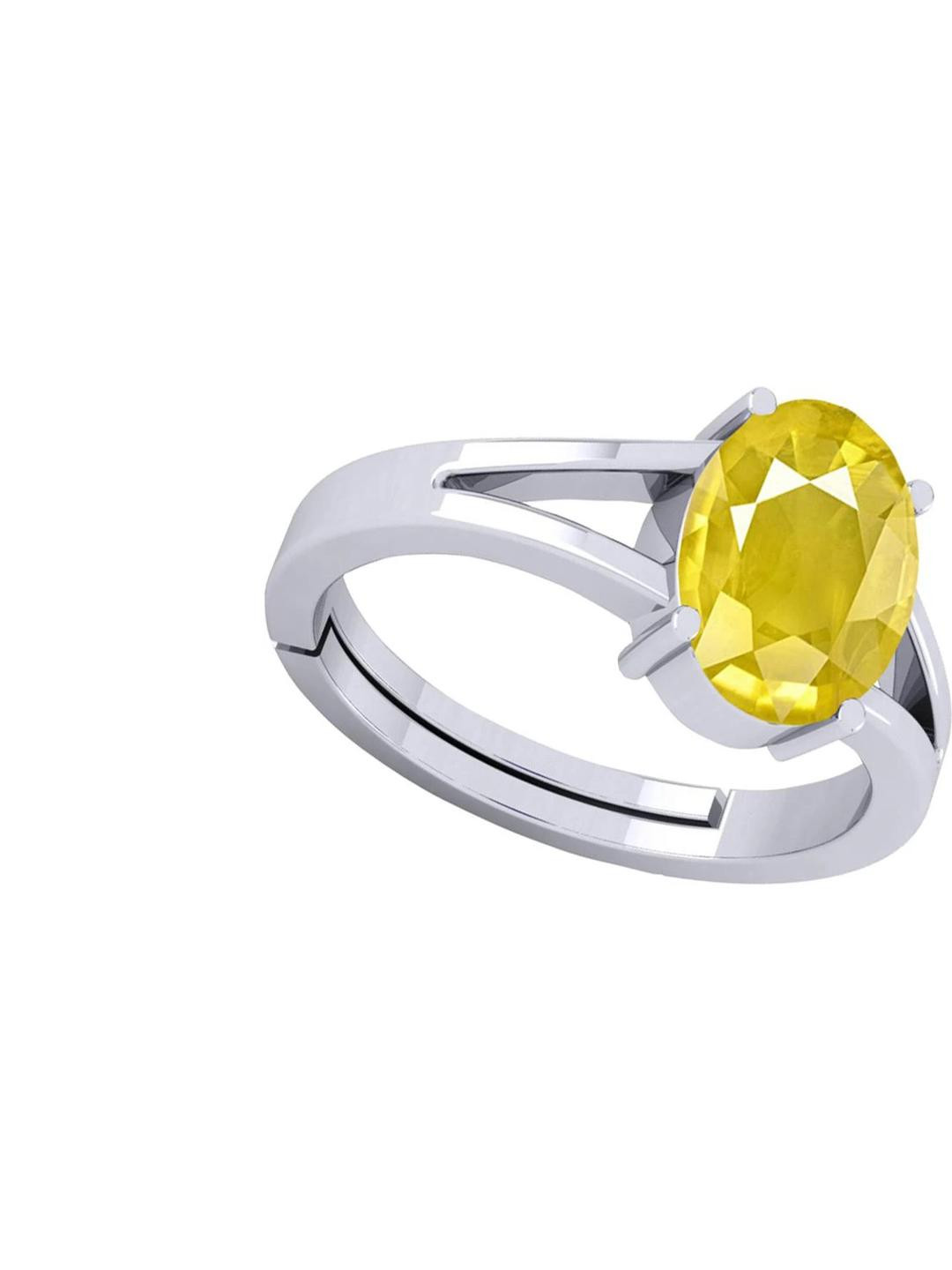 Barmunda gems Men Yellow Sapphire Stone Studded & Silver-Plated Brass Finger Ring