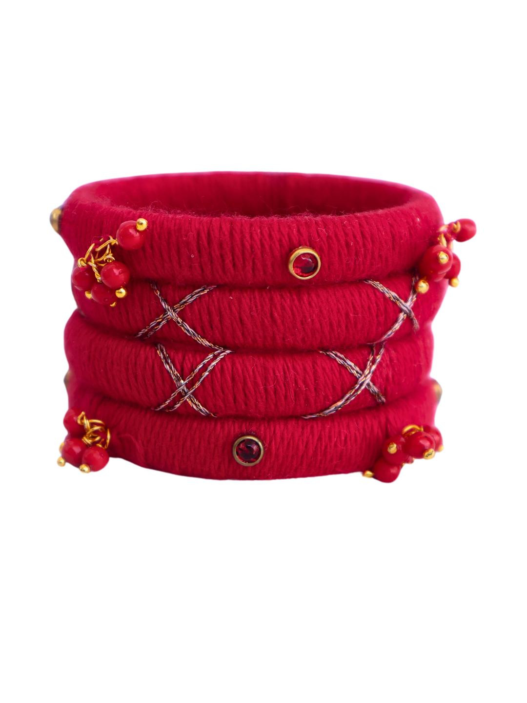 Kamule  Ethnic Cotton Thread Stone Embeded Bangles