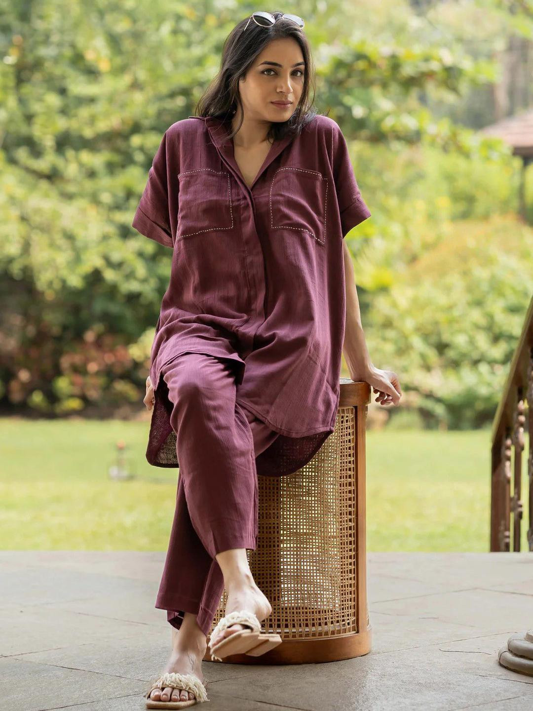 The Roadster Lifestyle Co Mandarin Collar Tunic & Trousers Co-Ord Set
