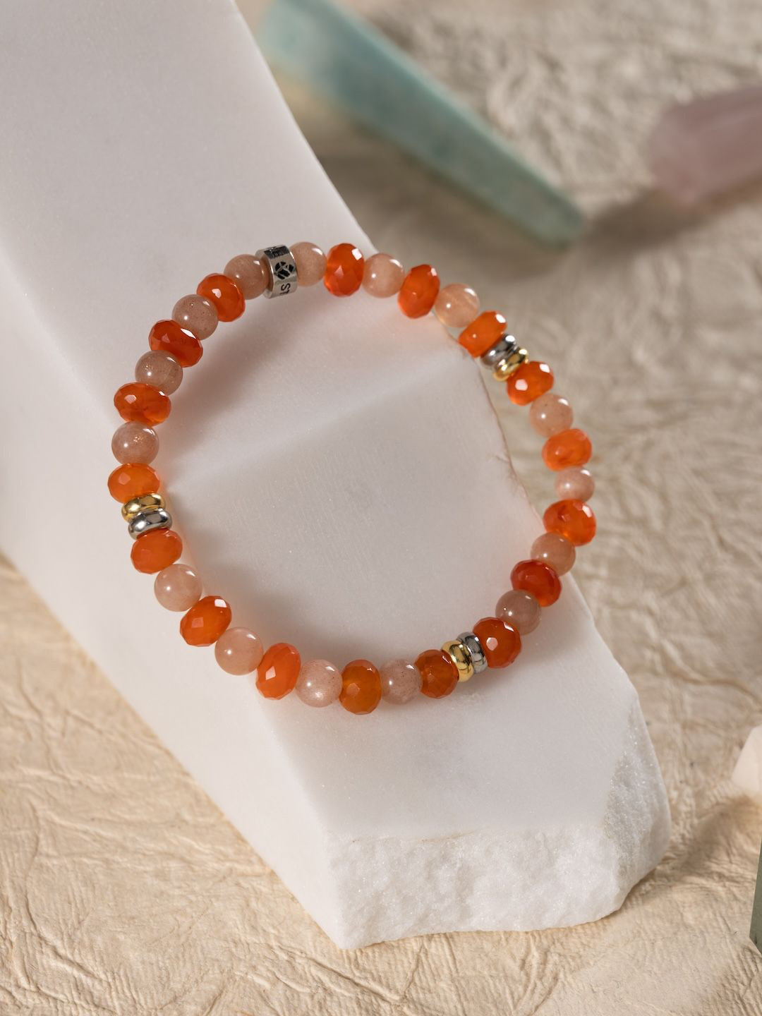 Stone Story By Shruti Unisex Sterling Silver Carnelian Handcrafted Rhodium-Plated Bracelet