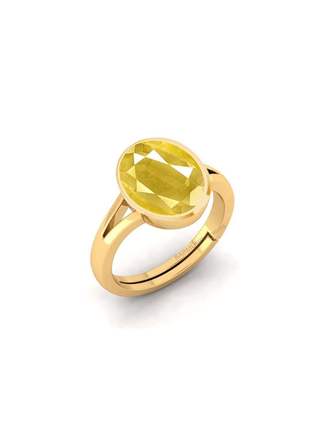 Barmunda gems Men Yellow Sapphire Stone Studded & Gold-Plated Brass Finger Ring