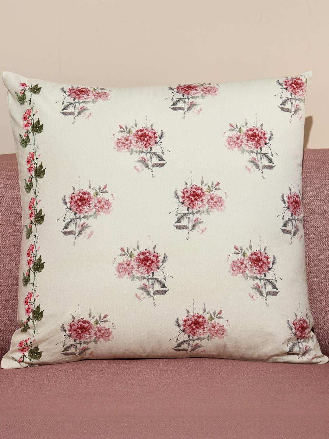 Crown of Poppies White & Pink Floral Square Cushion Covers