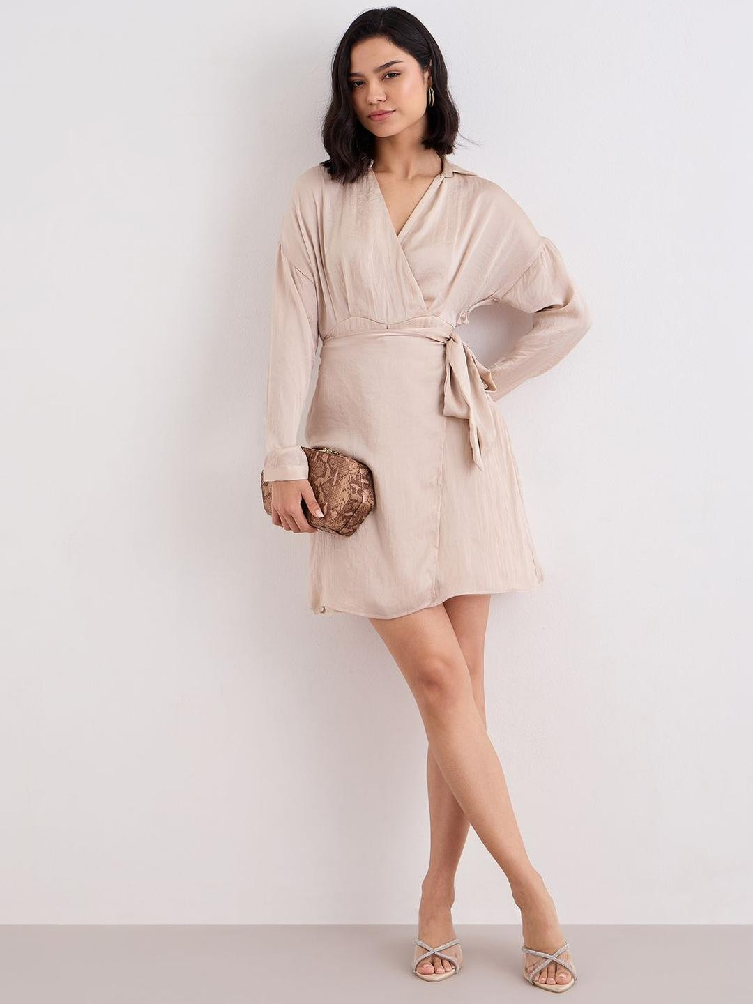 Styli V-Neck Long Sleeves Mini Wrap Dress