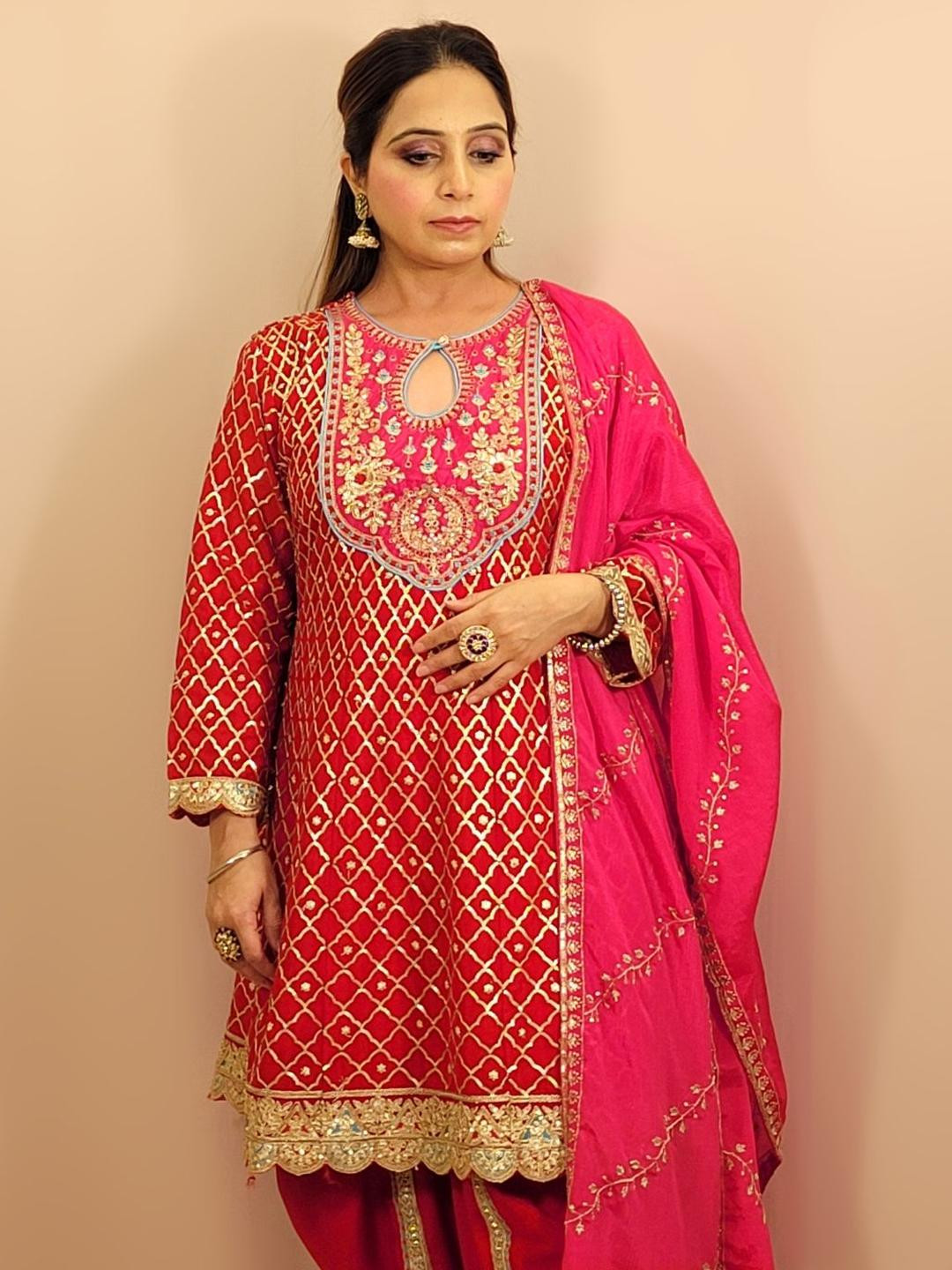 SAKSHI- The Wedding Store Women Embroidered Anarkali Kurta with Dhoti Pant & Dupatta