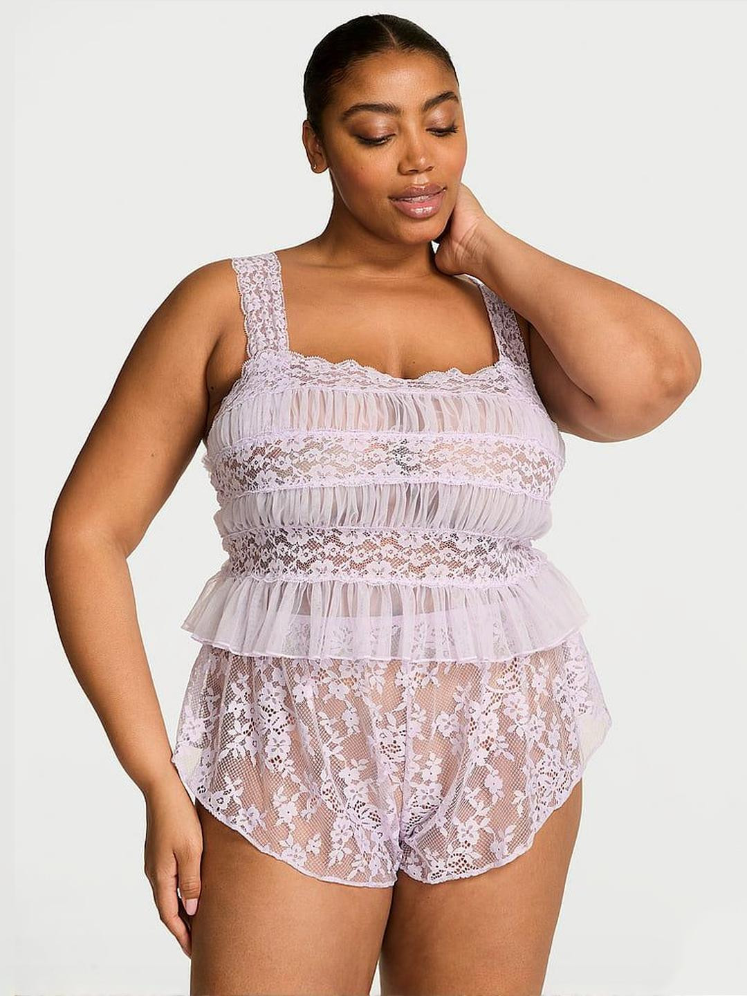 Victoria's Secret Dare To Dream Lace Sheer Cami & Flutter Short Set