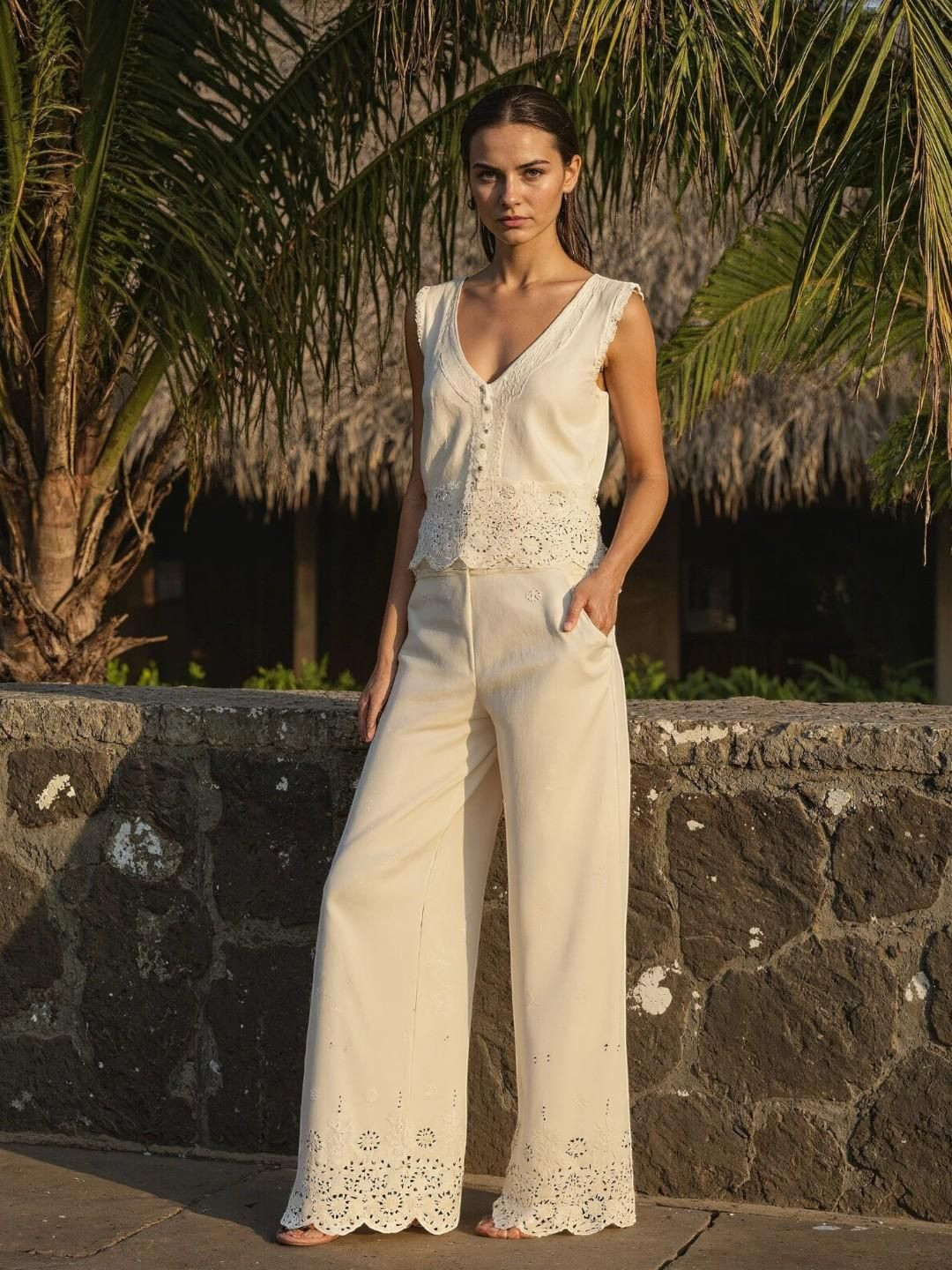 RAREISM Women 100% Cotton Plain Straight Trousers