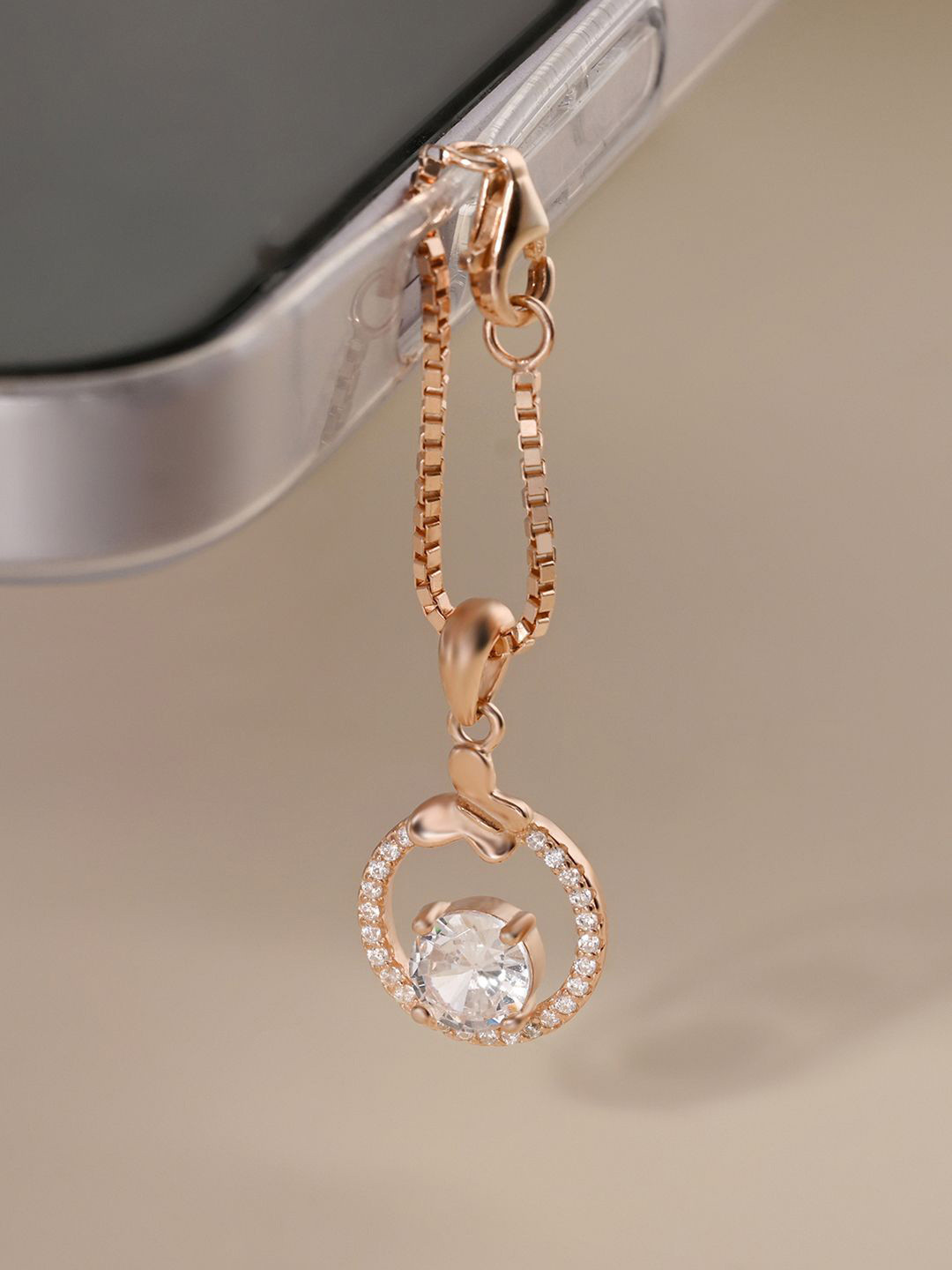 TOUCH925 Rose-Gold Plated Silver Cubic Zirconia-Studded Necklace Charms