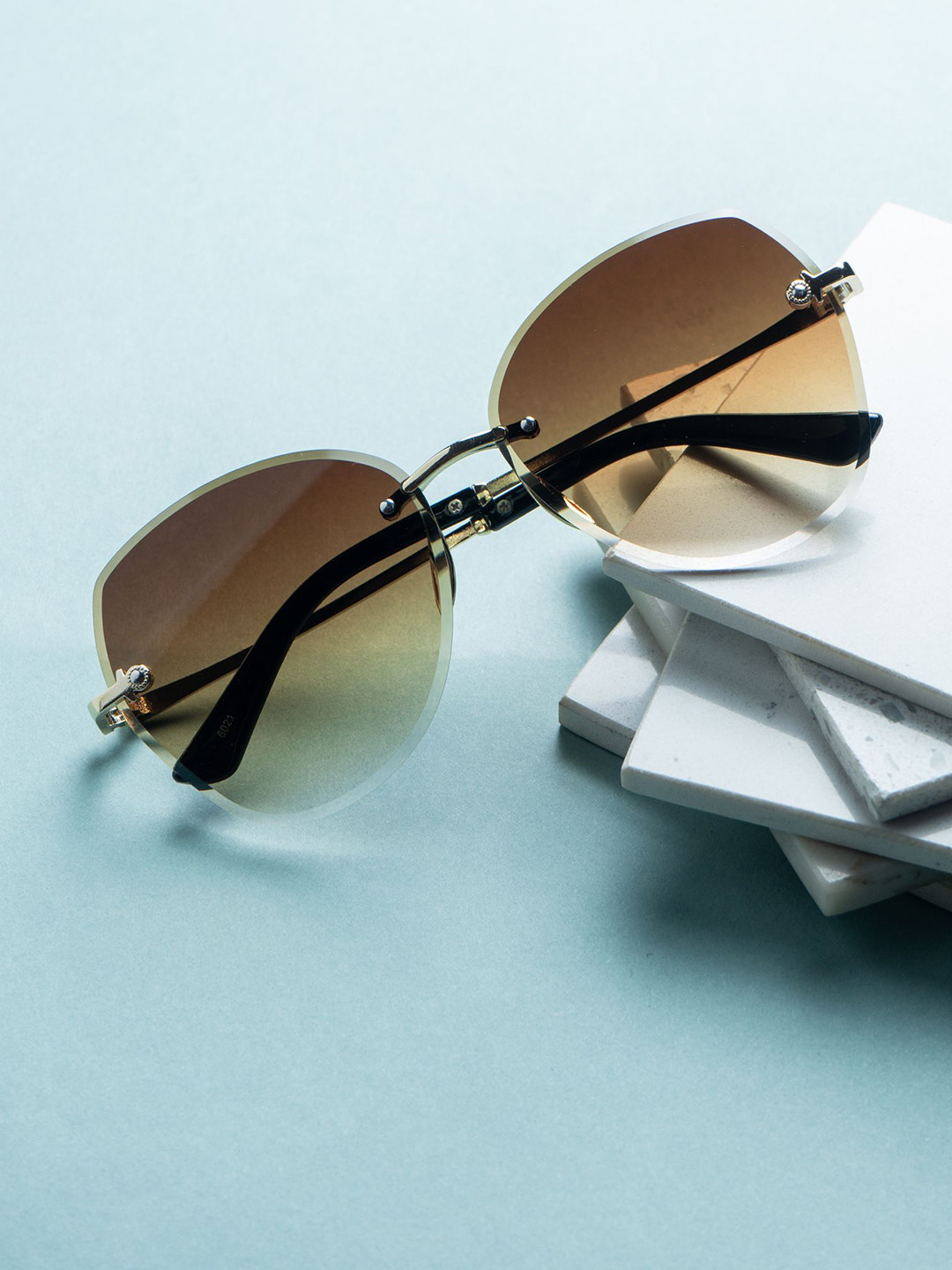 Leeway Women Brown Lens & Gold-Toned Butterfly Sunglasses with