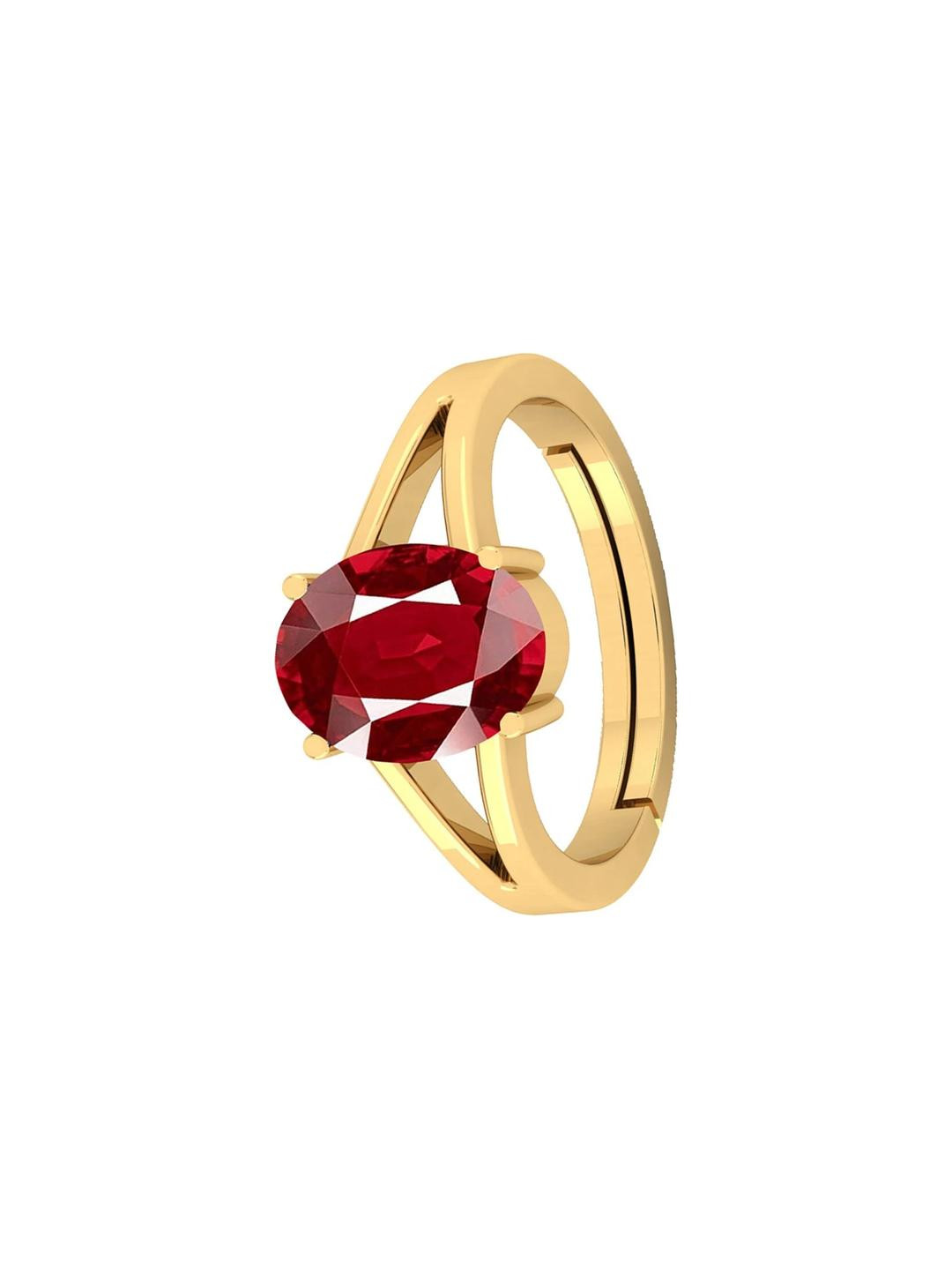Barmunda gems Men Red Ruby Stone & Gold-Plated Brass Finger Ring