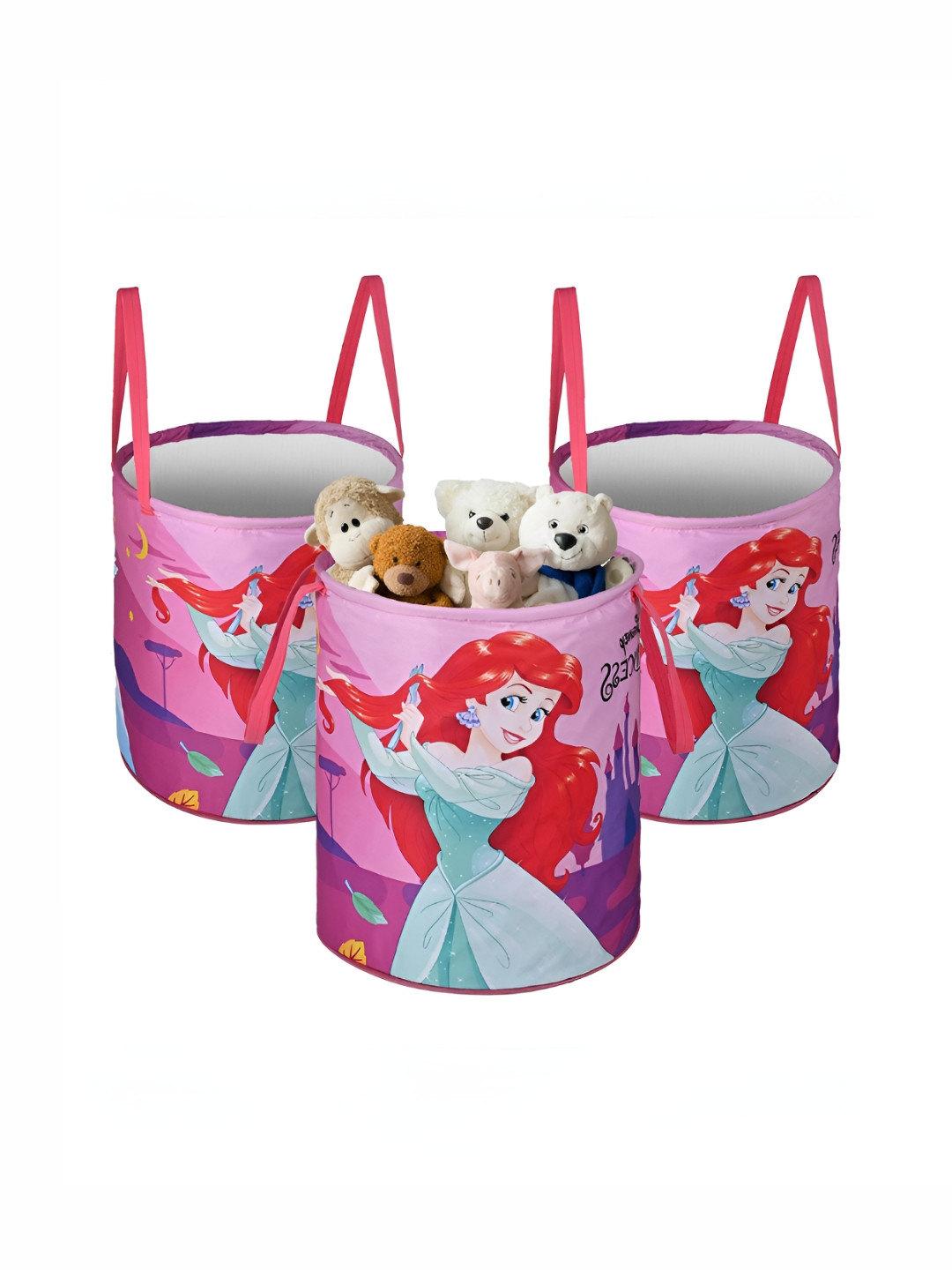 YK Kids Pink & Red 3 Pieces Disney Princess Printed Foldable Toys Organisers