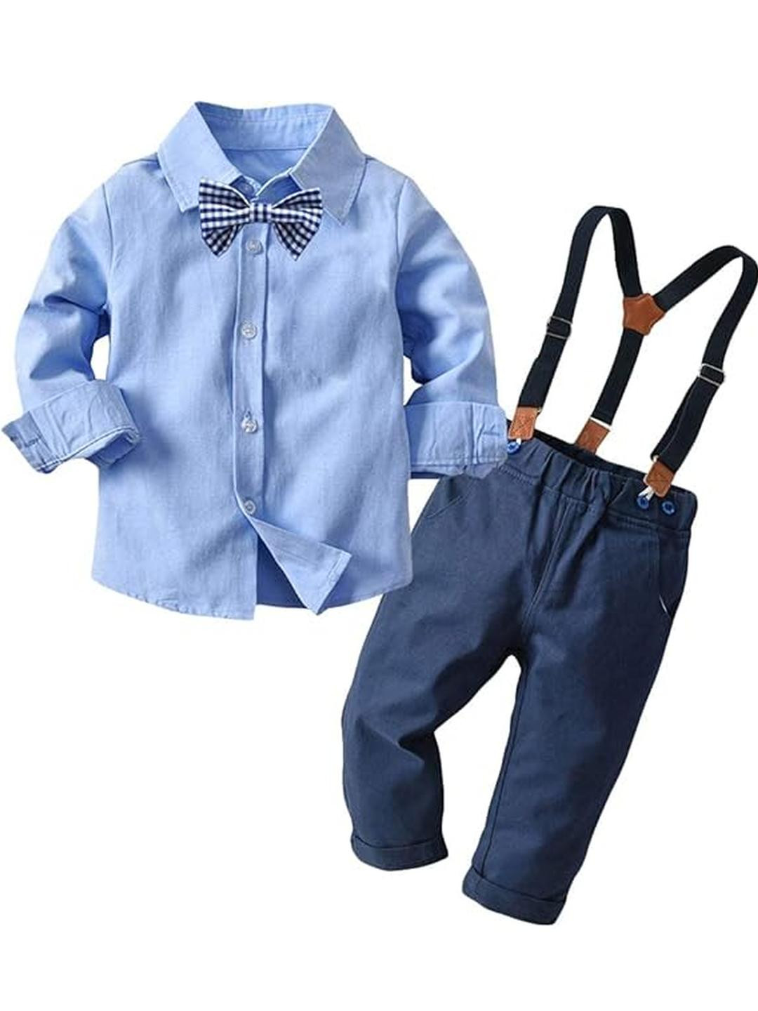 Cosmickolors Boys Cotton Spandex Solid Full Sleeves Shirt and Pant Set