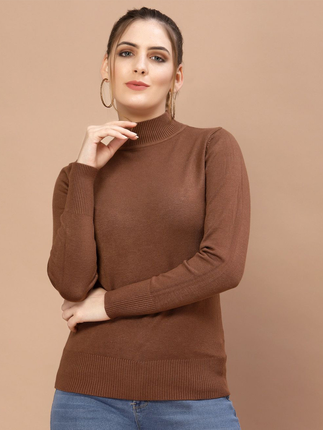 Mafadeny Women High Neck Long Sleeves Top