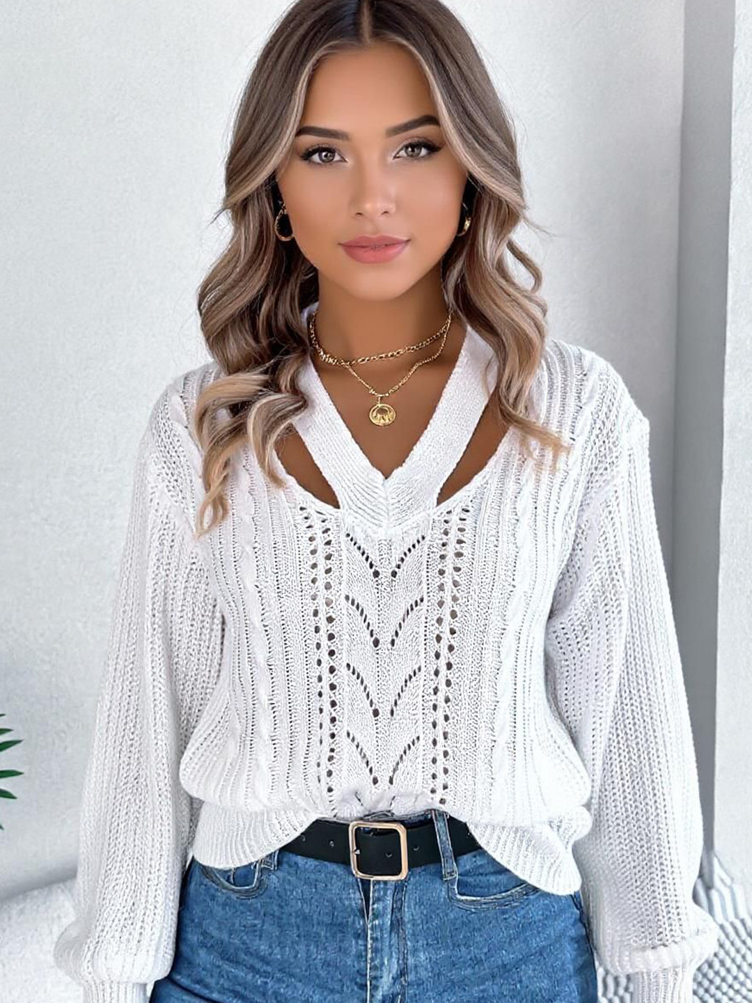 DressBerry Women Self Design Knitted Sweater