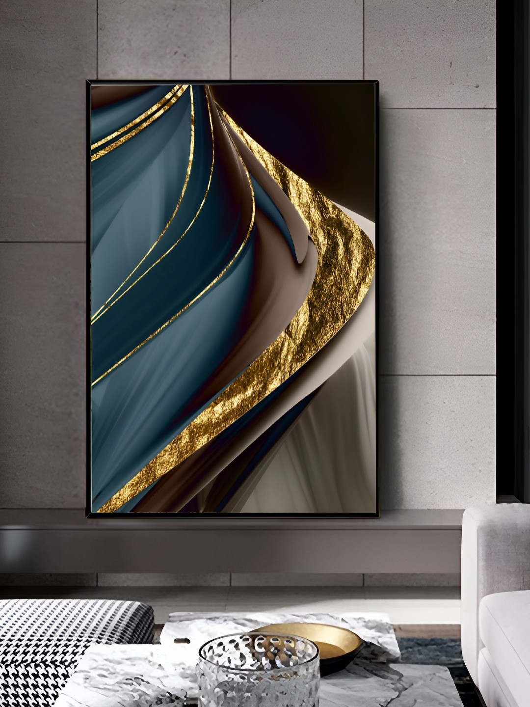 Myntra Elegant Homes Brown & Blue Tela Plumas de luxo Canvas Wall Art