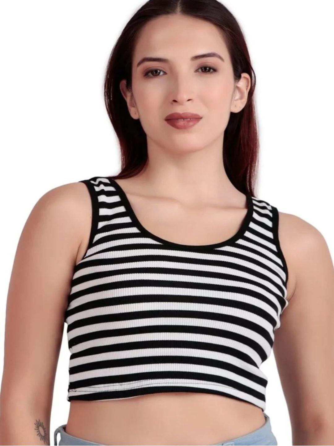KAMO WEAR Striped Ribbed Monochrome Tank Crop Top