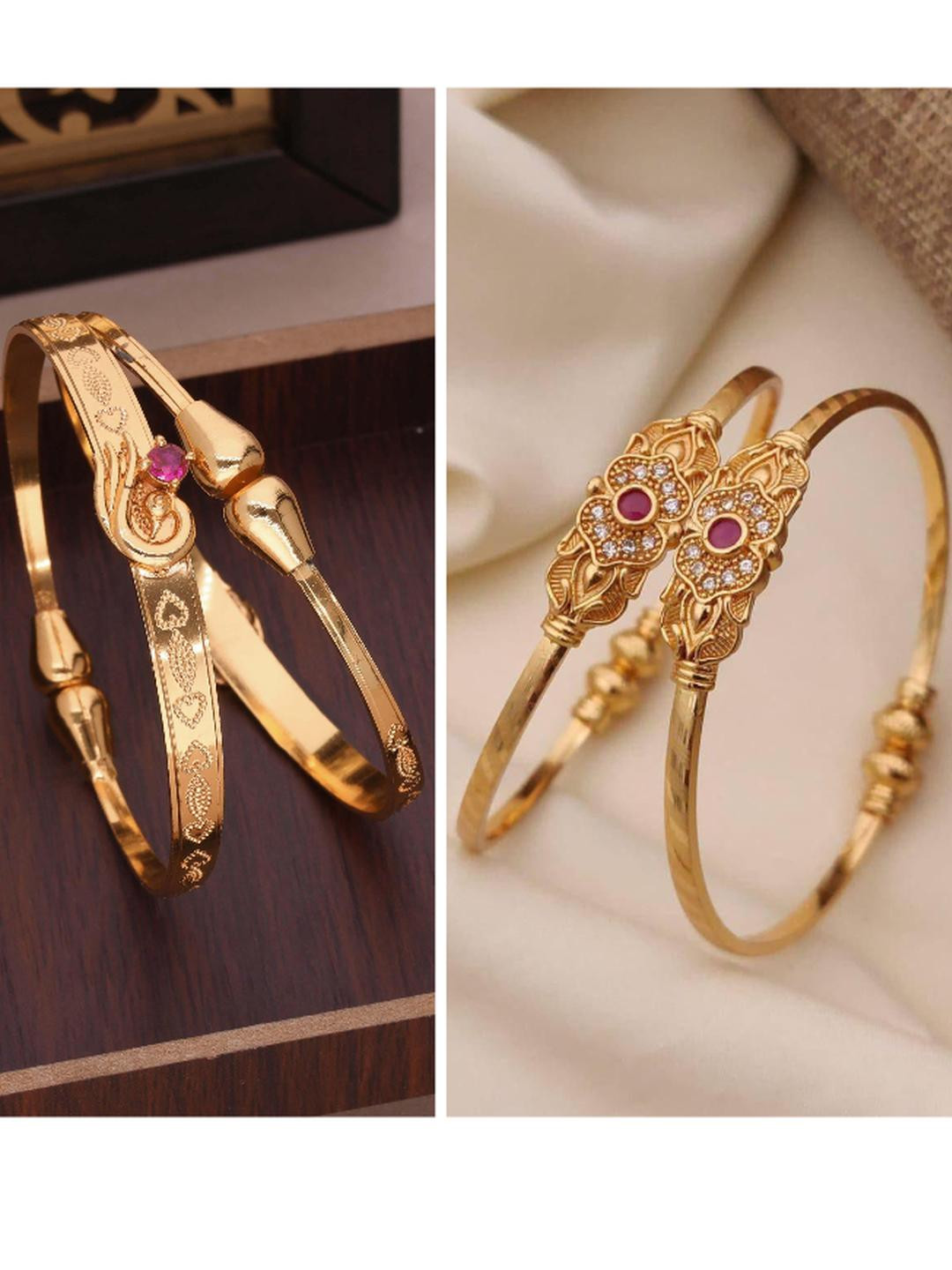 Anouk Women Gold-Plated Brass American Diamond Ethnic Adjustable Bangle