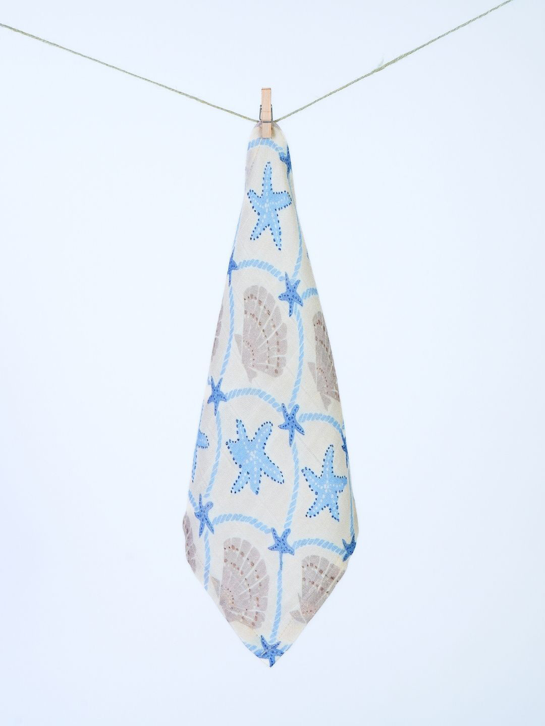 cocoon care Cream-Colored & Blue Print Bamboo Cotton Face Towel