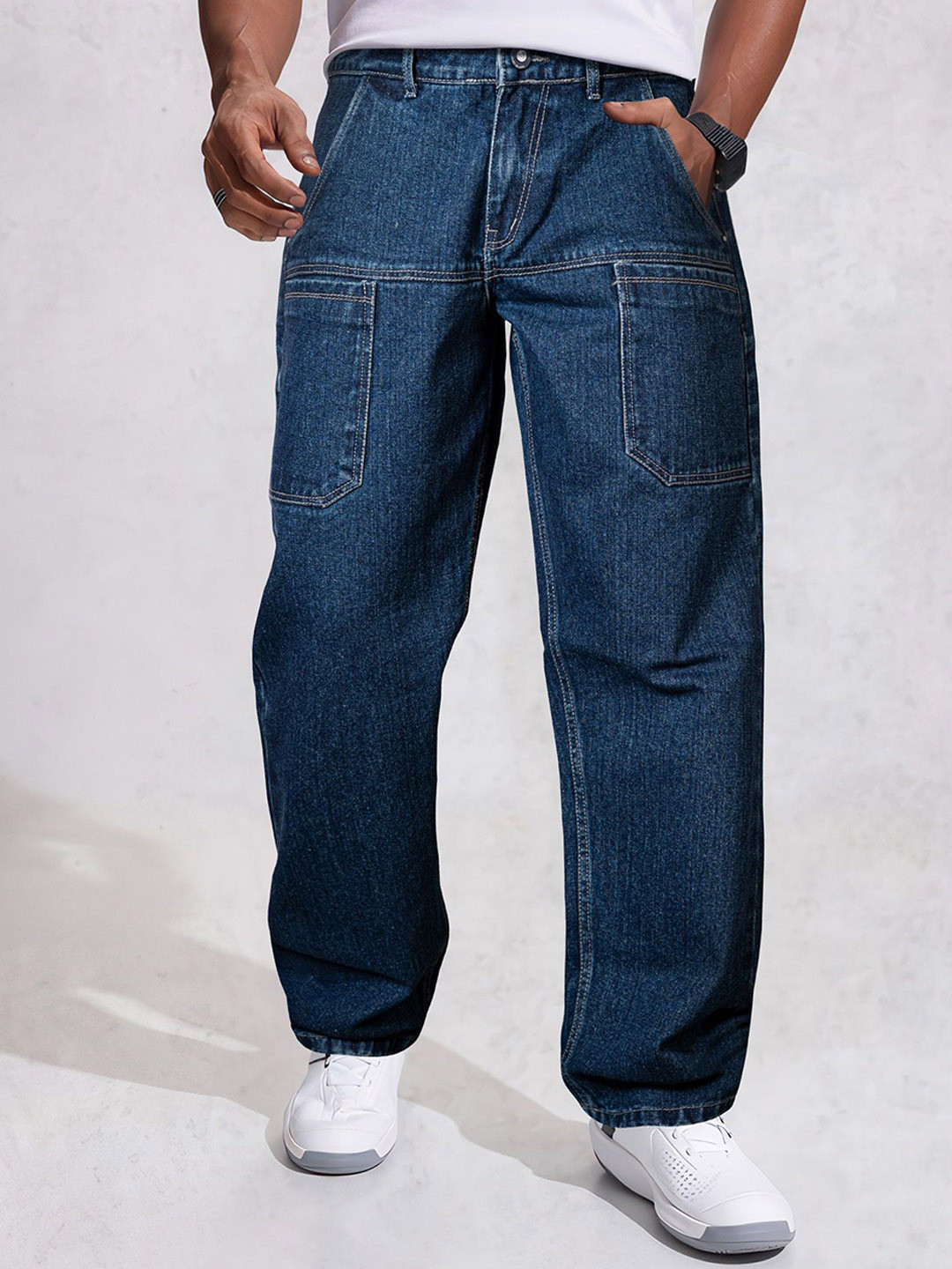 Jb Just BLACK Men Mid-Rise Light Fade Acid Wash Baggy Jeans
