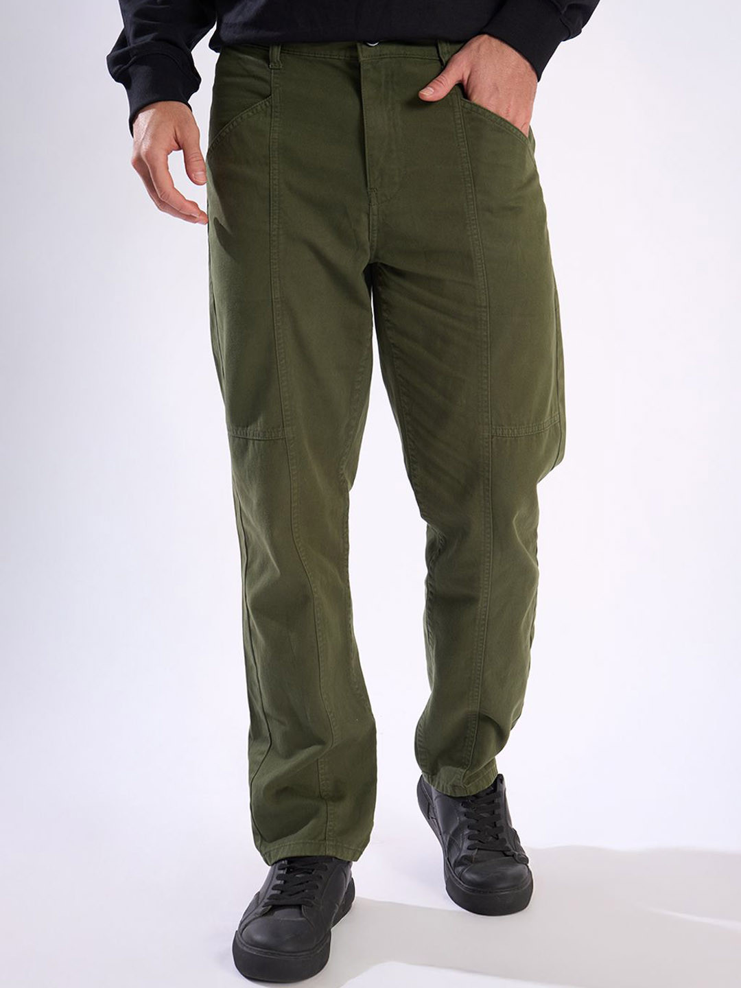 Bene Kleed Men Panelled Relax Fit Cotton Regular Trousers