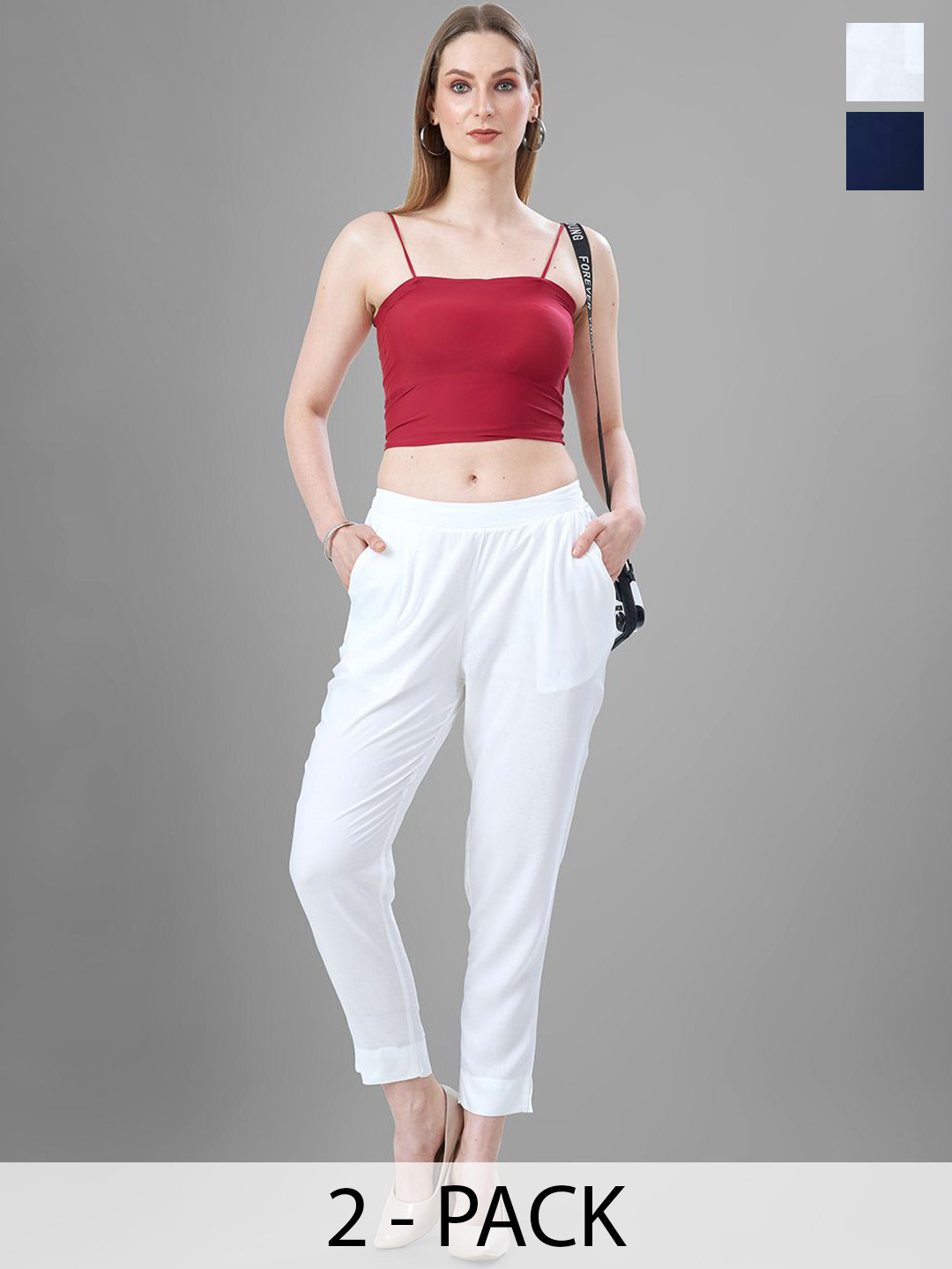 T19 Women Pack Of 2 Relaxed Straight Fit Formal Trousers